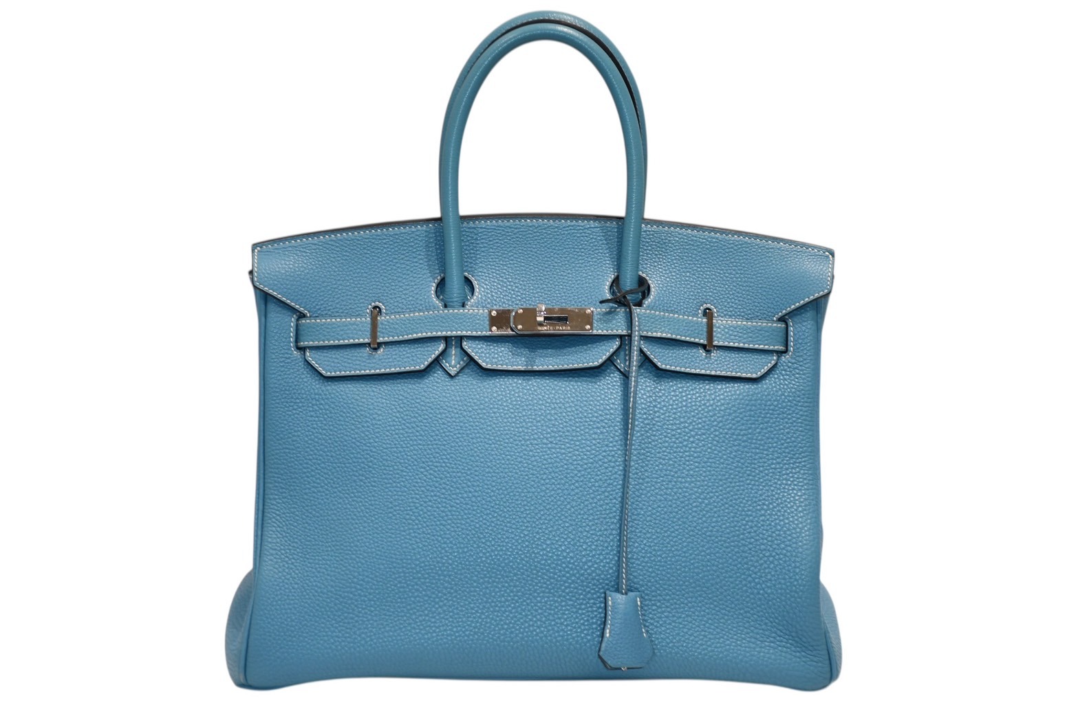 極美品 HERMES エルメス BIRKIN バーキン35 ブルージーン シルバー金具 トゴ ハンドバッグ □G刻印 中古 4b012225