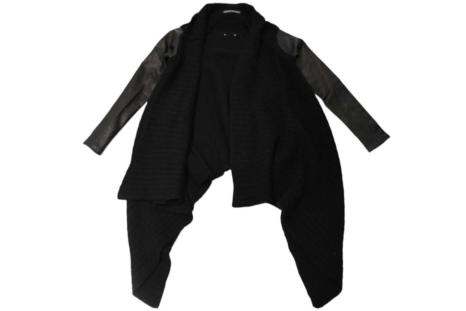 CHROME HEARTS クロムハーツ カシミヤ ニットカーディガン サイズSM CHプラスパッチ ブラック レザー シルバー925 切り替え 美品 中古 4b012537