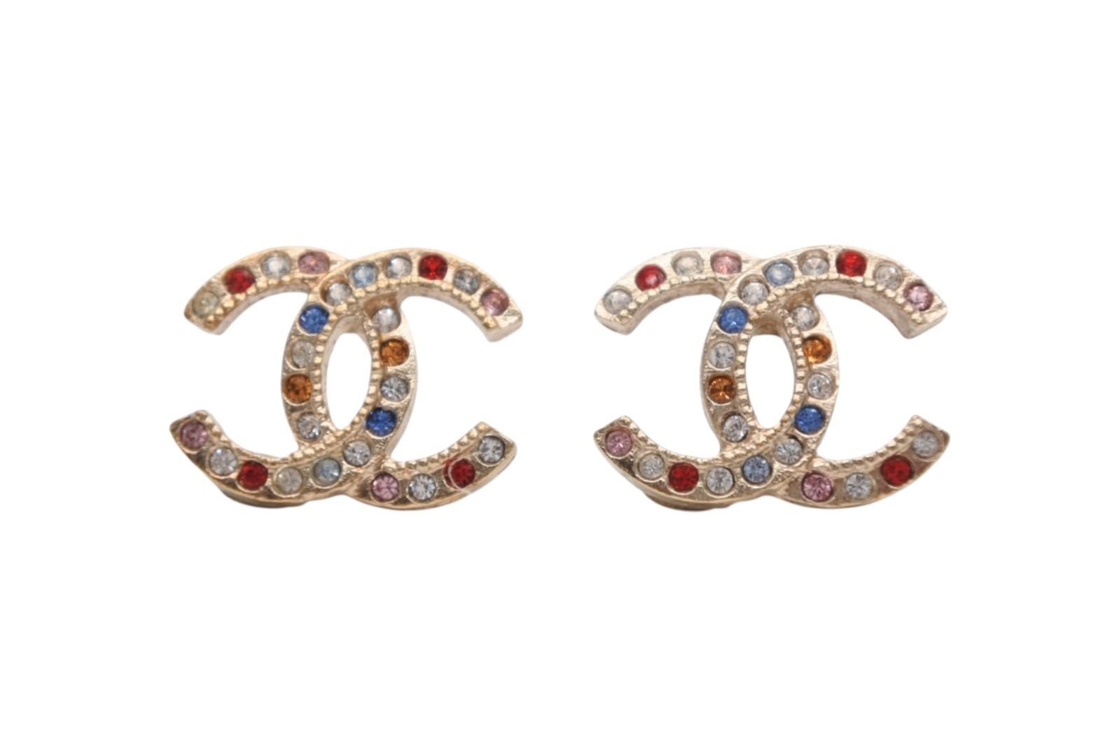 CHANEL シャネル ピアス ココマーク ラインストーン A20刻印 レッド ゴールド 美品 中古 4b011946｜Warashibe_Casanova