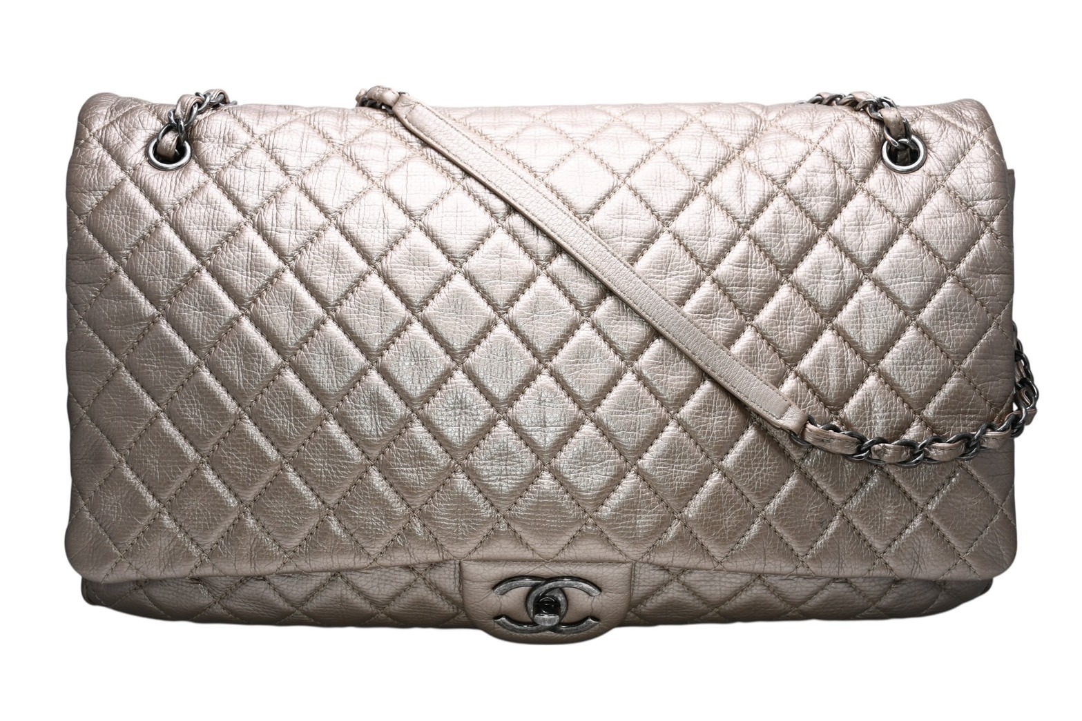 新品同様 CHANEL シャネル ジャンボ マトラッセ XXL ショルダーバッグ ブロンズ チェーンショルダー デカマト 中古 4b012810