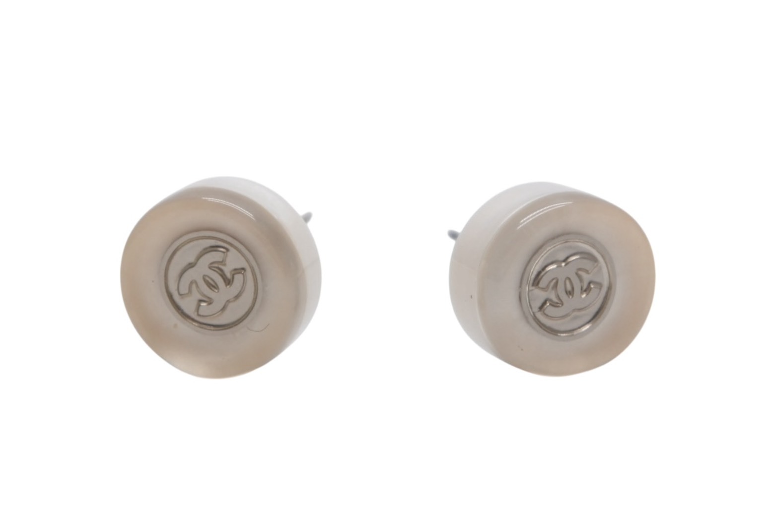 極美品 CHANEL シャネル ココマーク ピアス 重量約1.9g 99A刻印 メタル 樹脂 ホワイト シルバー クリア 両耳用 中古 4b011942