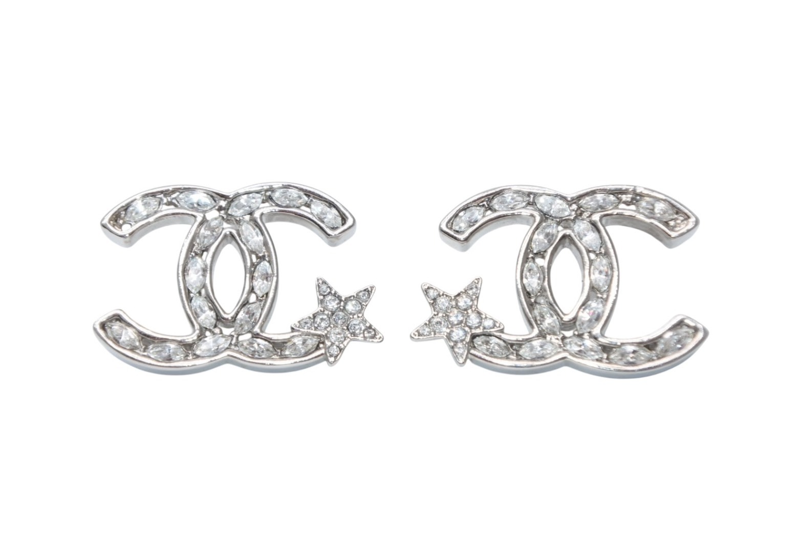 CHANEL シャネル ココマーク ピアス 重量約11.3g B21V刻印 メタル ラインストーン シルバー クリア 両耳用 美品 中古 4b011978