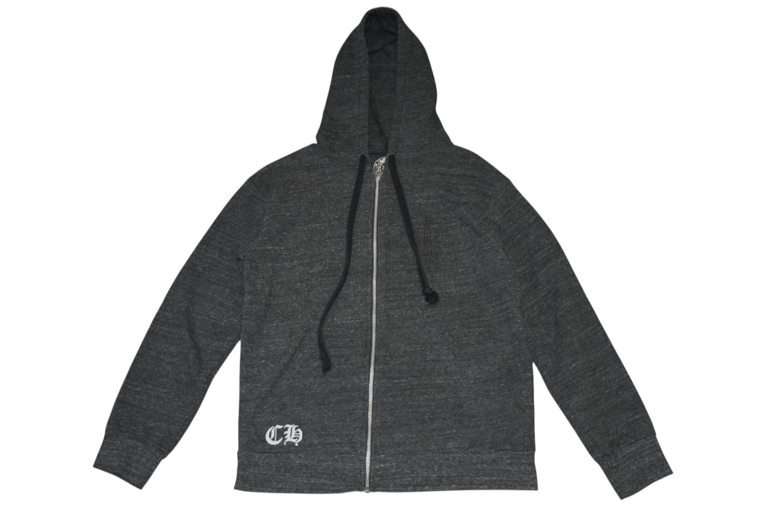 CHROME HEARTS クロムハーツ 霜降り ジップアップフーディー パーカー ロゴ プリント サイズM グレー 美品 中古 4b012943