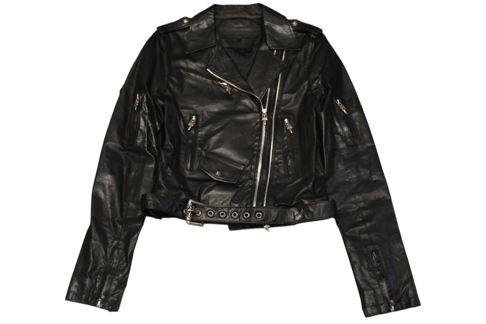 CHROME HEARTS クロムハーツ JJ DEAN ダブル ライダース ジャケット ダガー ブラック ラムスキン ブラック サイズL 中古 4b012985