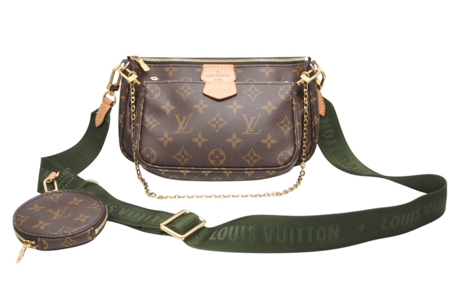 極美品 LOUIS VUITTON ルイヴィトン モノグラム ミュルティポシェット アクセソワール カーキ ショルダーバッグ M44813 中古 4b013041