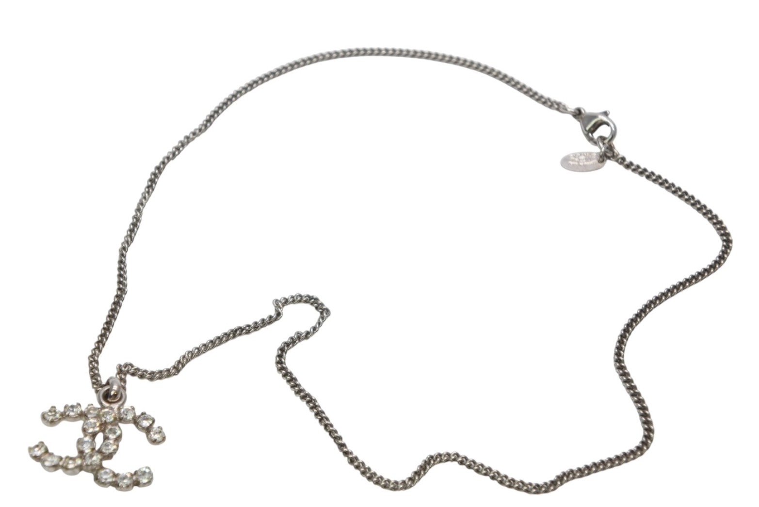 極美品 CHANEL シャネル ココマーク ネックレス 重量約7.7g 04V刻印 全長約43cm メタル ラインストーン シルバー クリア 中古 4b011980