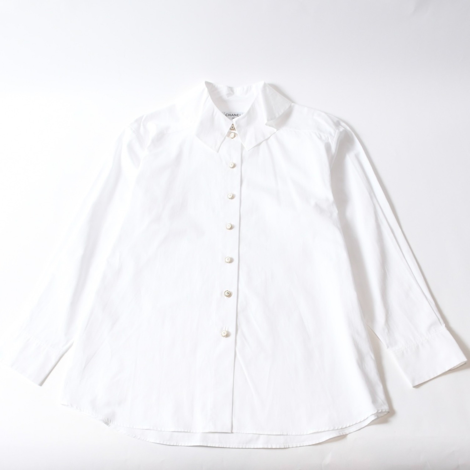 CHANEL シャネル 長袖シャツ ブラウス P62021V11472 サイズ50 ココマーク コットン ホワイト ゴールド 美品 中古 4b012778