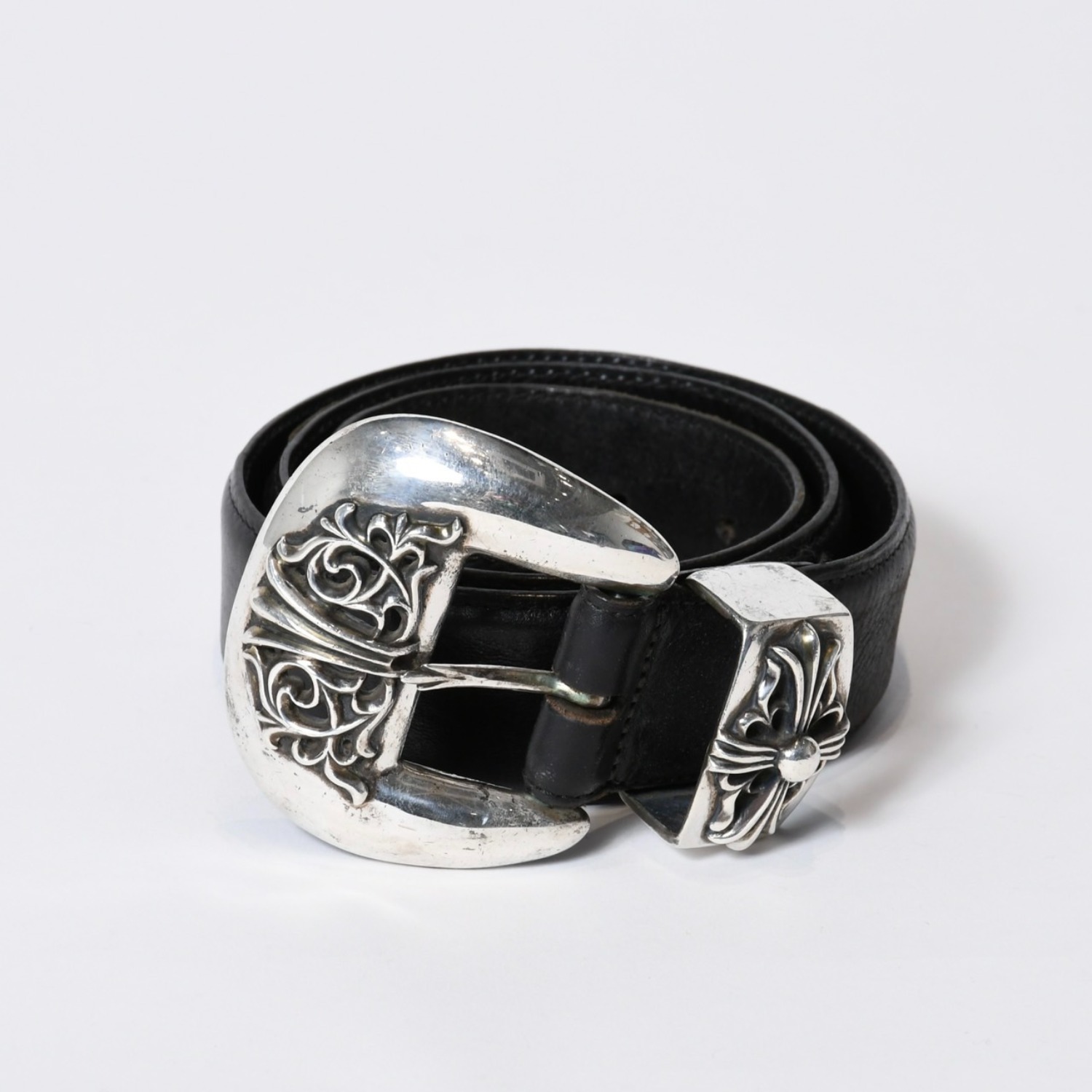 CHROME HEARTS クロムハーツ BLT CLASSIC 3PC クラシック 3PC レザーベルト サイズ32 スターリングシルバー ブラック 美品 中古 4b013117
