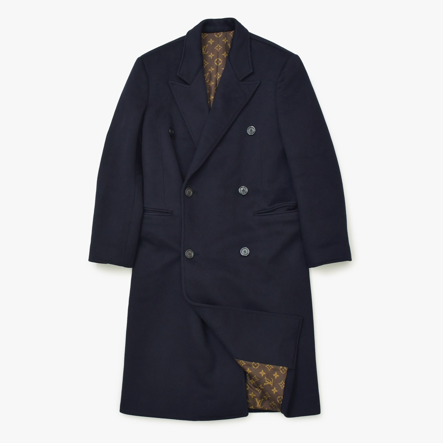 極美品 LOUIS VUITTON ルイヴィトン コート 24SS ネイビー カシミア モニグラム RW241 1AFEZG サイズ34 中古 4b013629