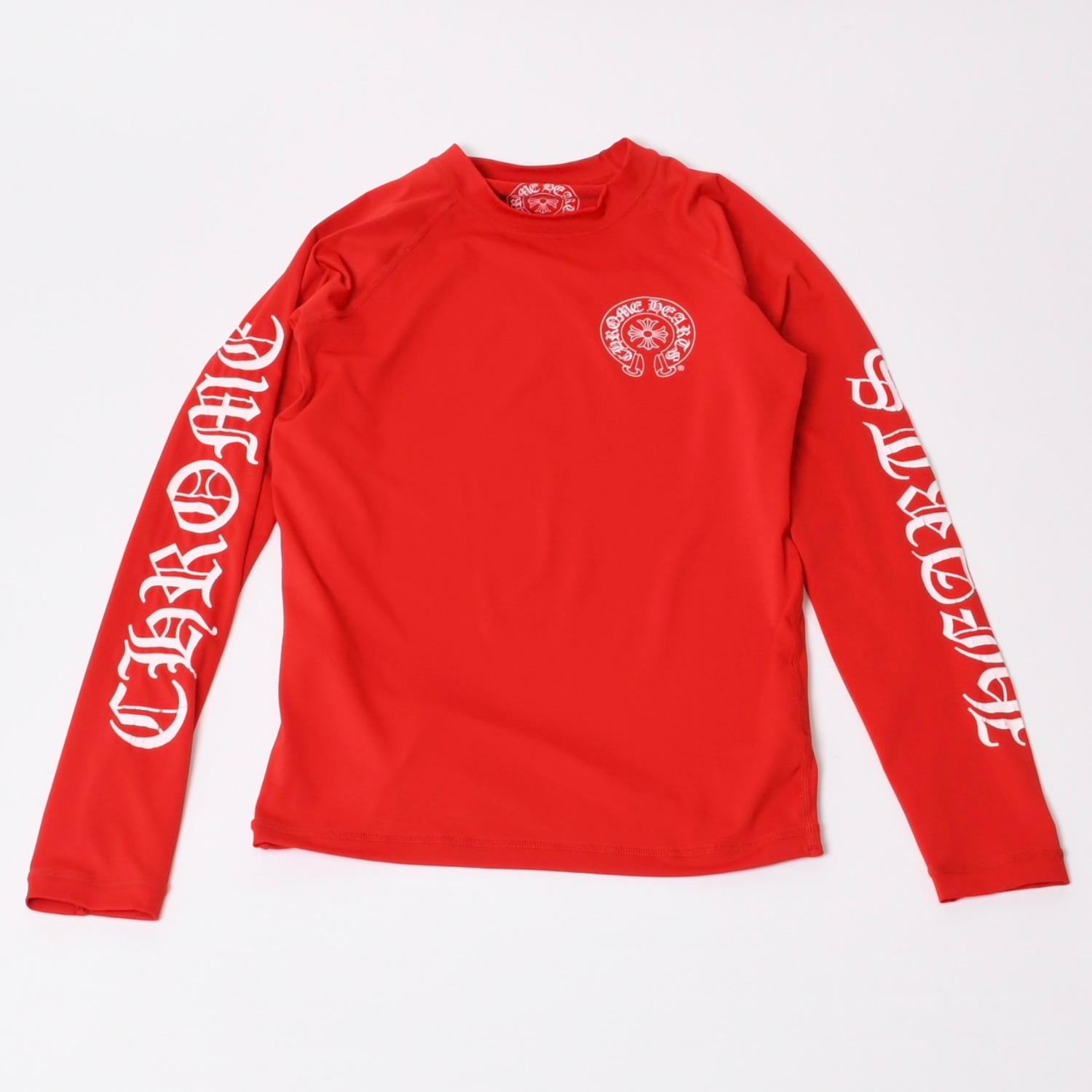 極美品 CHROME HEARTS クロムハーツ オールドイングリッシュ ロゴ ラッシュガード ポリエステル レッド サイズS 中古 4b013879