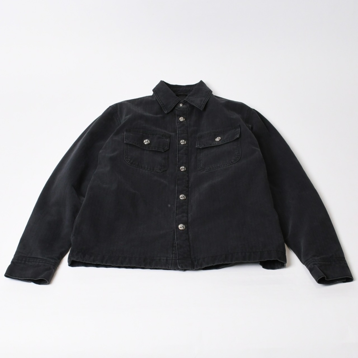 極美品 CHROME HEARTS クロムハーツ WORK DOG ワークドッグ シャツジャケット サイズS キルティング クロスボール ブラック 中古 4b013907
