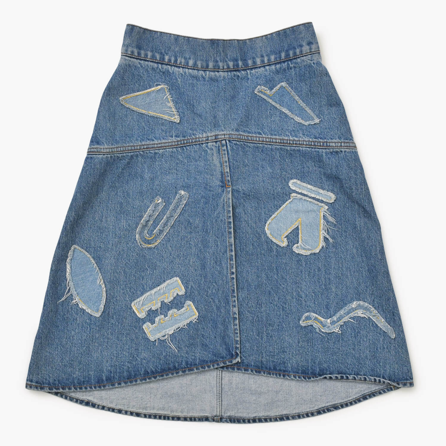 CHANEL シャネル 19SS デニムスカート P61825V47197 サイズ34 メティエダールコレクション ココマーク パッチワーク 美品 中古 4b013844|Warashibe_Casanova