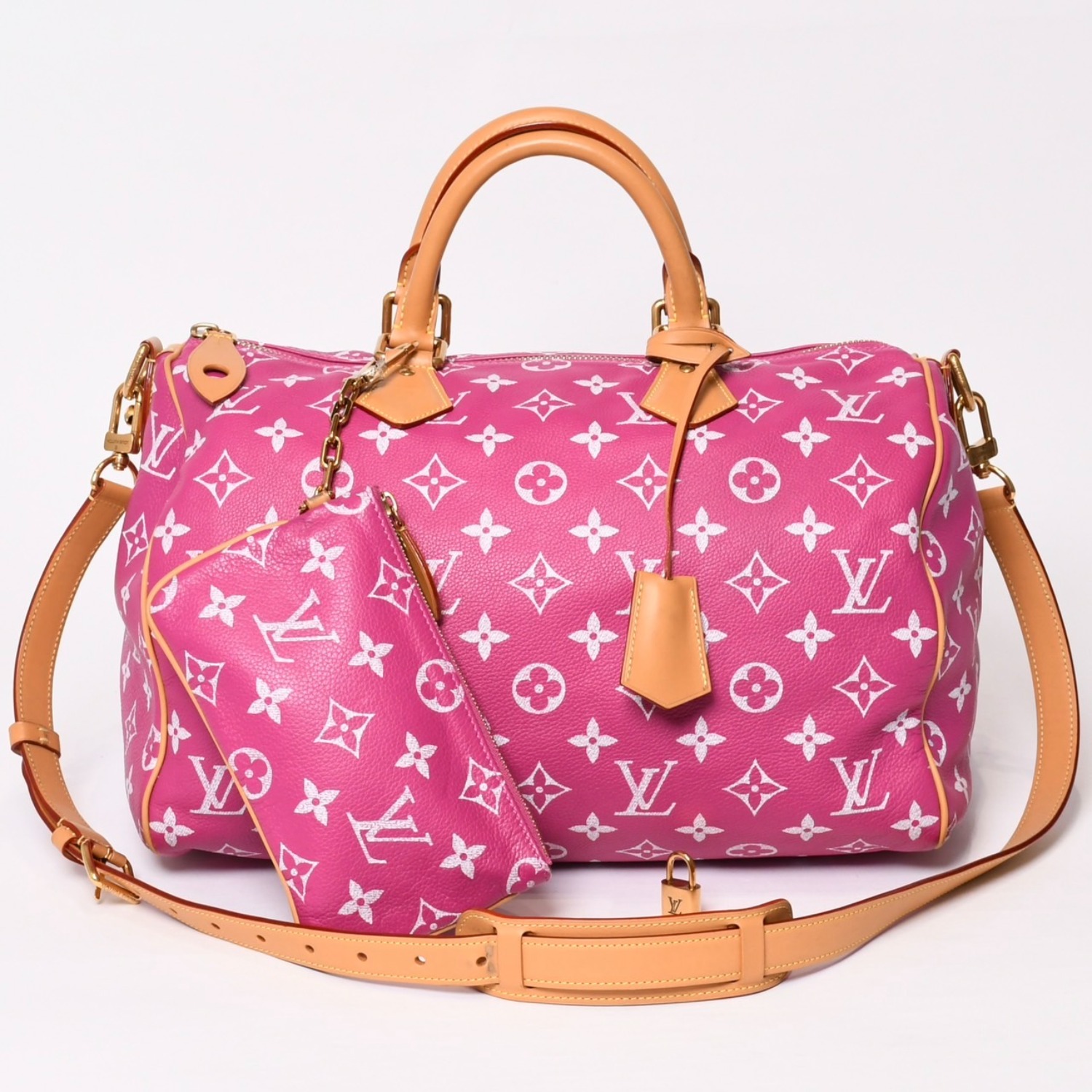 新品同様 LOUIS VUITTON ルイヴィトン スピーディ P9 バンドリエール40 M11563 2WAY ボストンバッグ ピンク ゴールド金具 中古 4b013985
