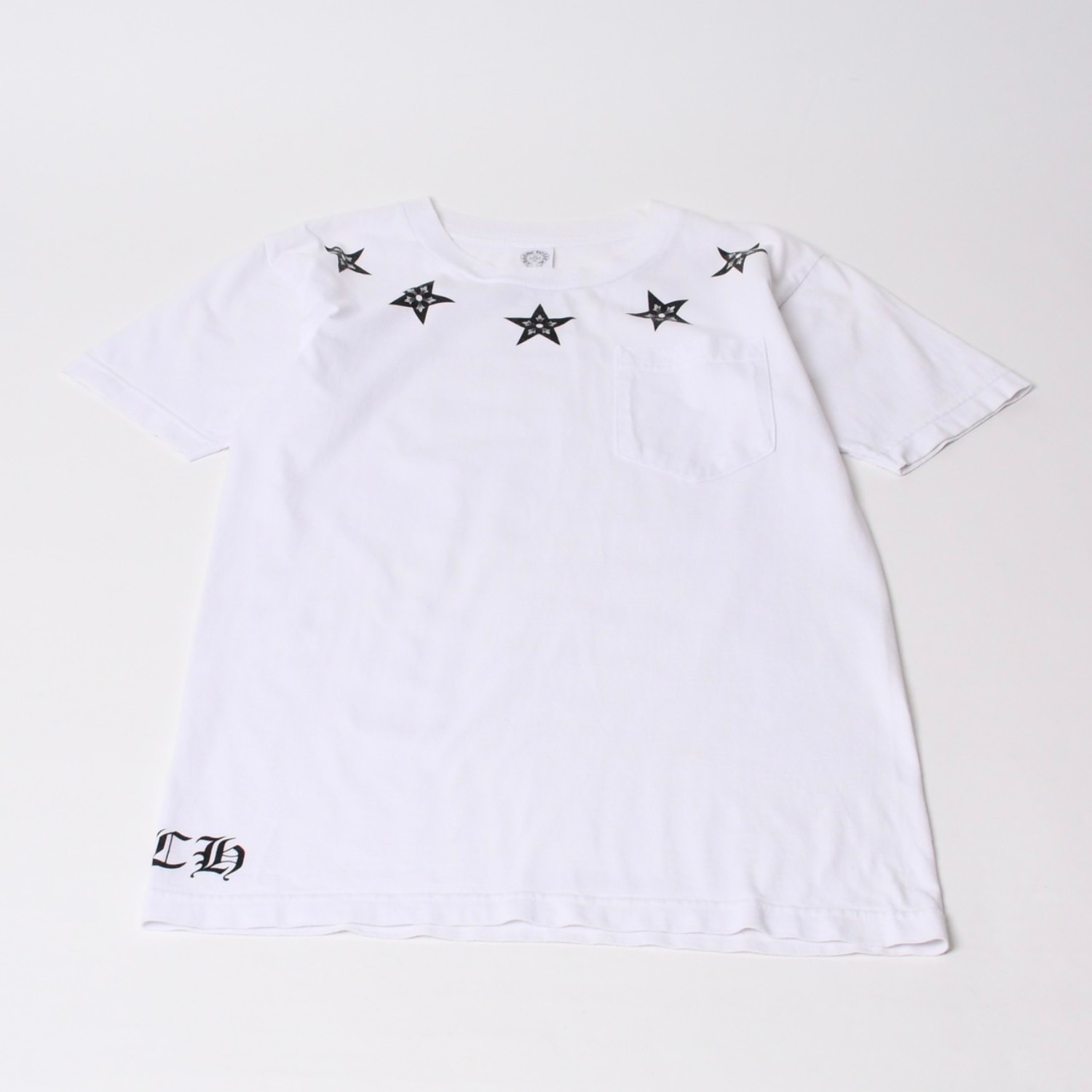 CHROME HEARTS クロムハーツ 半袖Tシャツ オールド T BAR スター プリント サイズ S ホワイト コットン 美品 中古 4b014101
