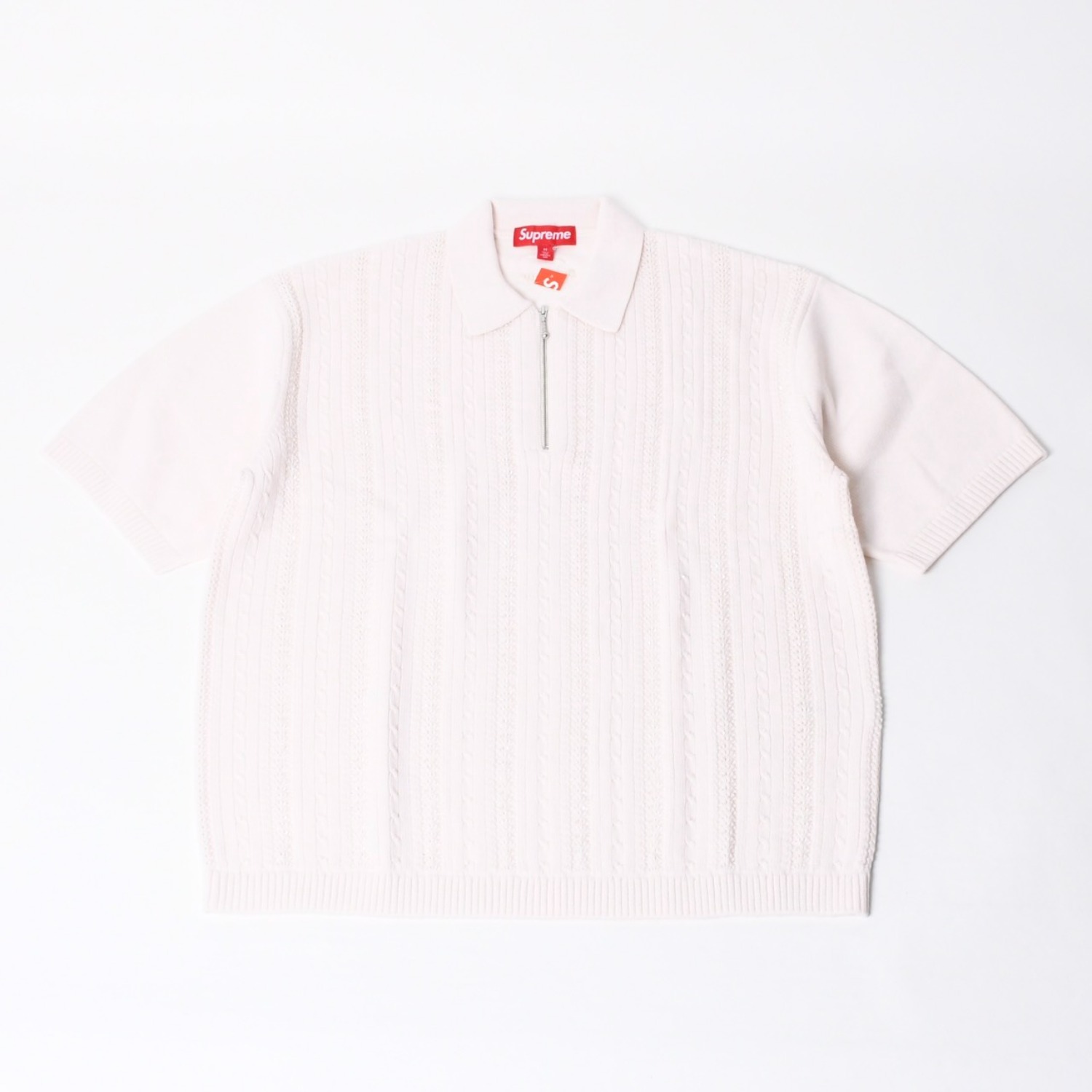 新品未使用品 Supreme シュプリーム 26SS ビーズ ハーフジップ スウェット ポロシャツ ベージュ コットン サイズM 中古 4b014176