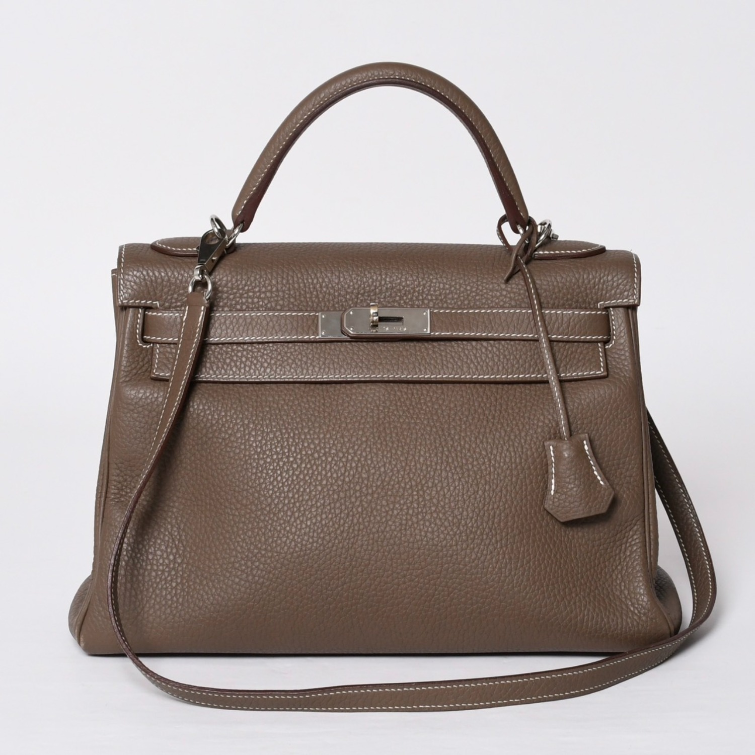 極美品 HERMES エルメス ケリー32 内縫い エトープ □R刻印 トリヨンクレマンス シルバー金具 ハンドバッグ 2WAY 中古 4b014157｜Warashibe_Casanova