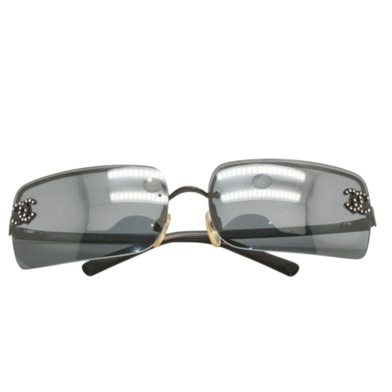 CHANEL シャネル ハーフリム サングラス アイウェア 4104-B c.126/6G サイズ62□15 120 ココマーク ラインストーン 美品 中古 4b014151