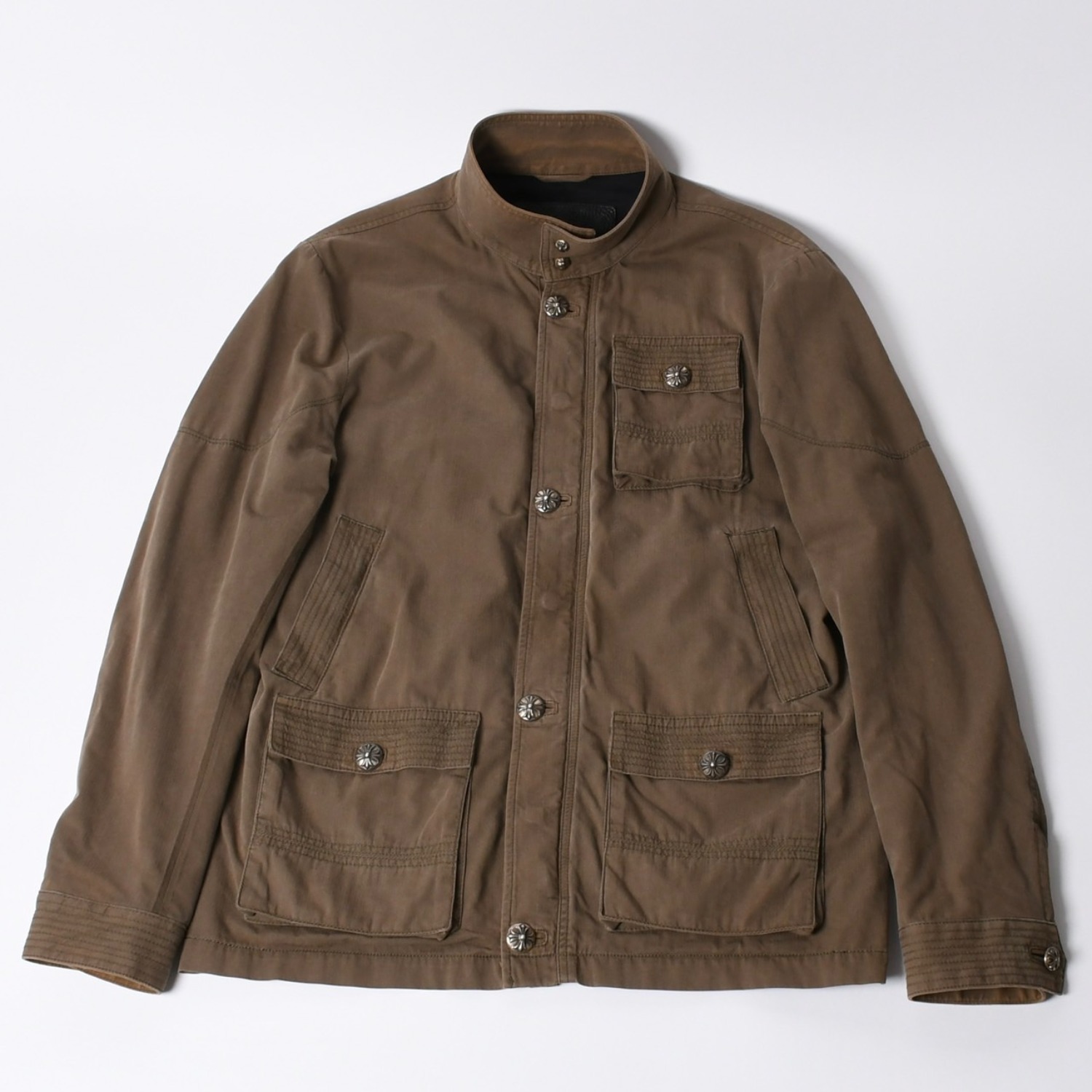 CHROME HEARTS クロムハーツ チェリーボム クロスボタン ジャケット ダブルジップ カーキ シルバー金具 サイズL 美品 中古 4a000431