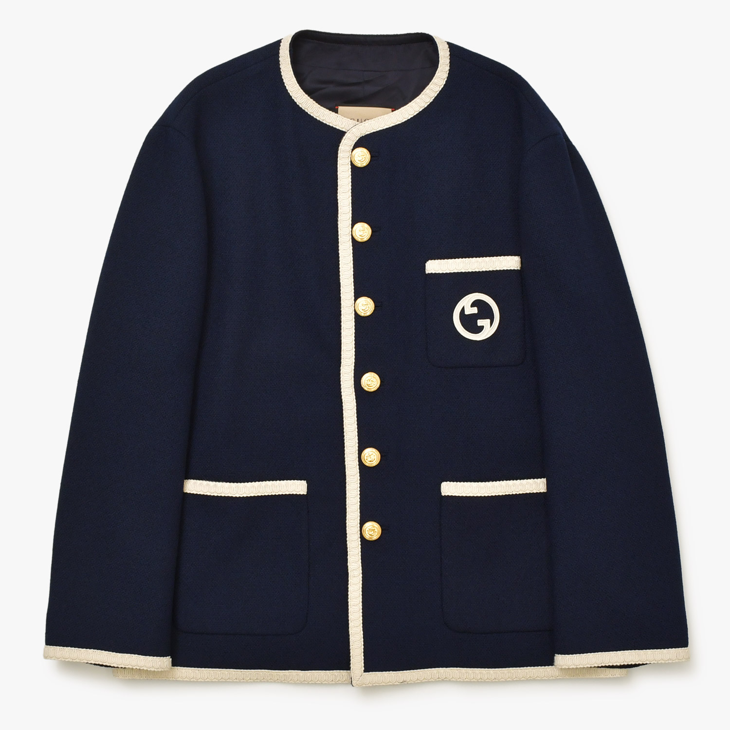 新品未使用 GUCCI グッチ ツイード ジャケット 741095 ネイビー GGロゴ サイズ50 ウール 中古 4a000344