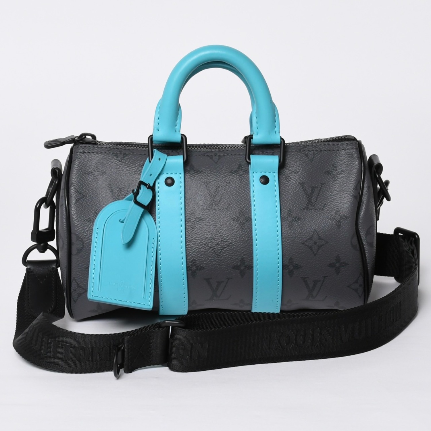 極美品 LOUIS VUITTON ルイヴィトン キーポル バンドリエール25 2WAYバッグ M11645 モノグラム エクリプス グレー ターコイズ 中古 4a000819｜Warashibe_Casanova