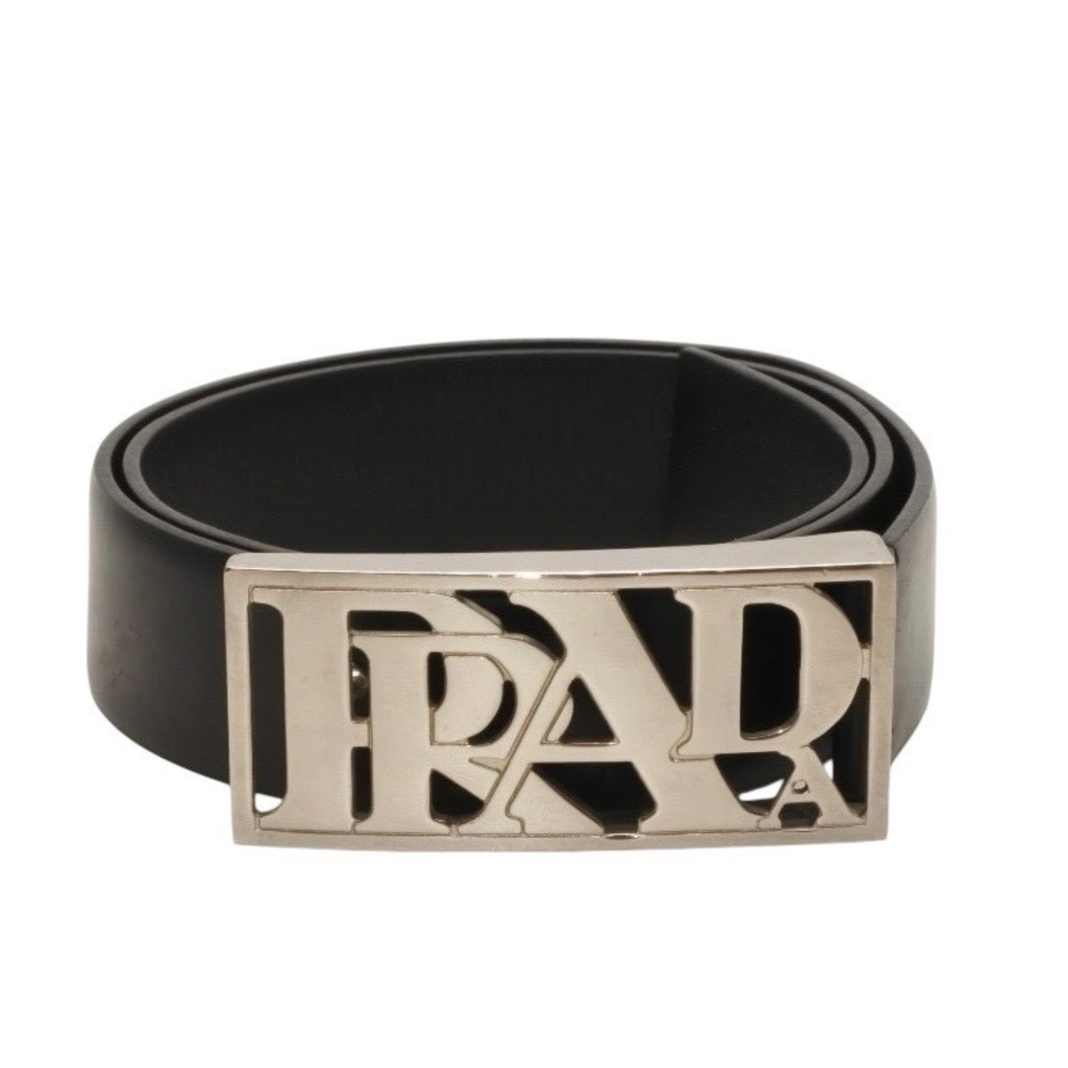 PRADA プラダ ベルト メタルバックル サイズ70/28 レザー ブラック シルバー金具 美品 中古 4b014160｜Warashibe_Casanova