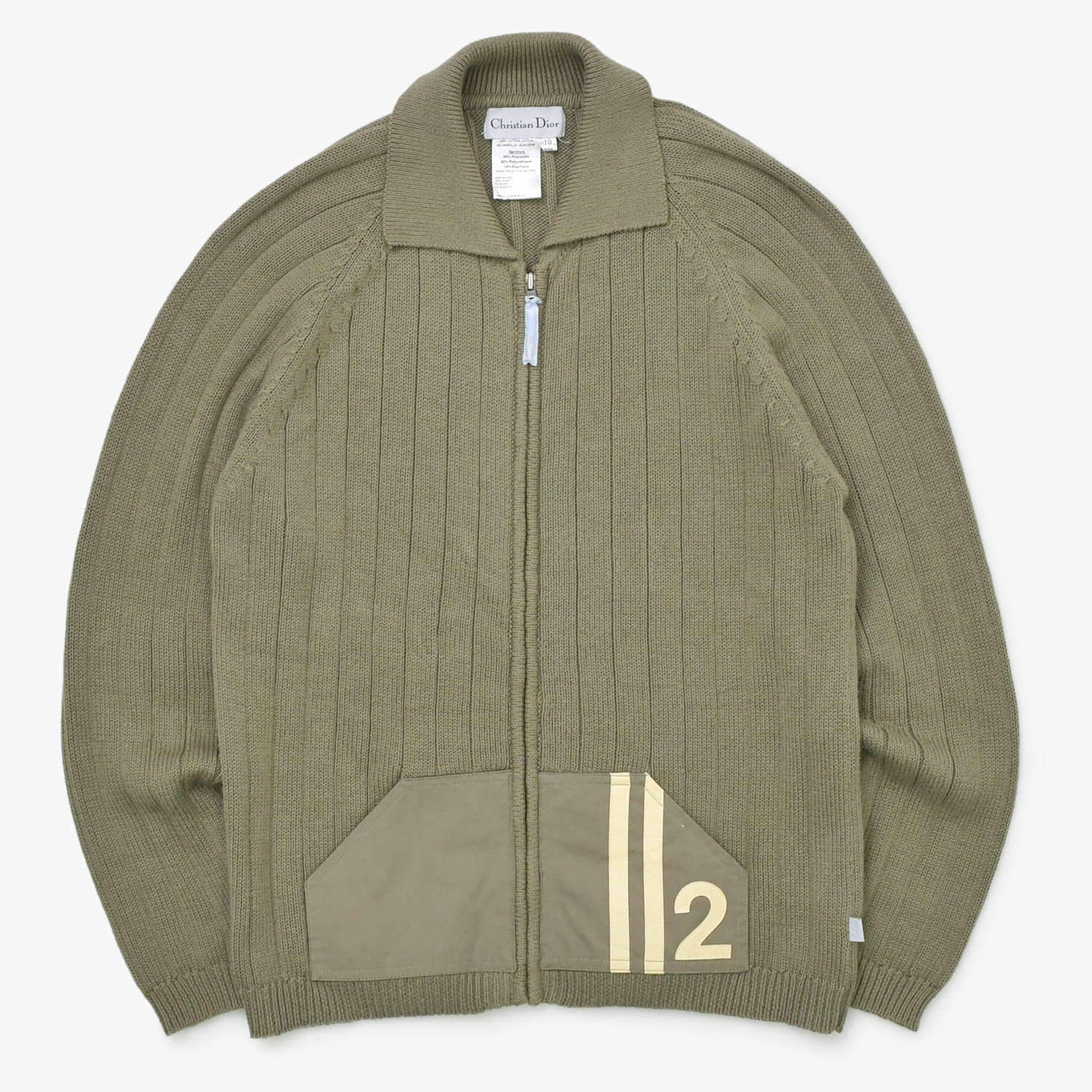 Christian Dior クリスチャンディオール ジップアップ 長袖ニットシャツ サイズ10ANS キッズサイズ カーキ ナンバリング 美品 中古 4b001943
