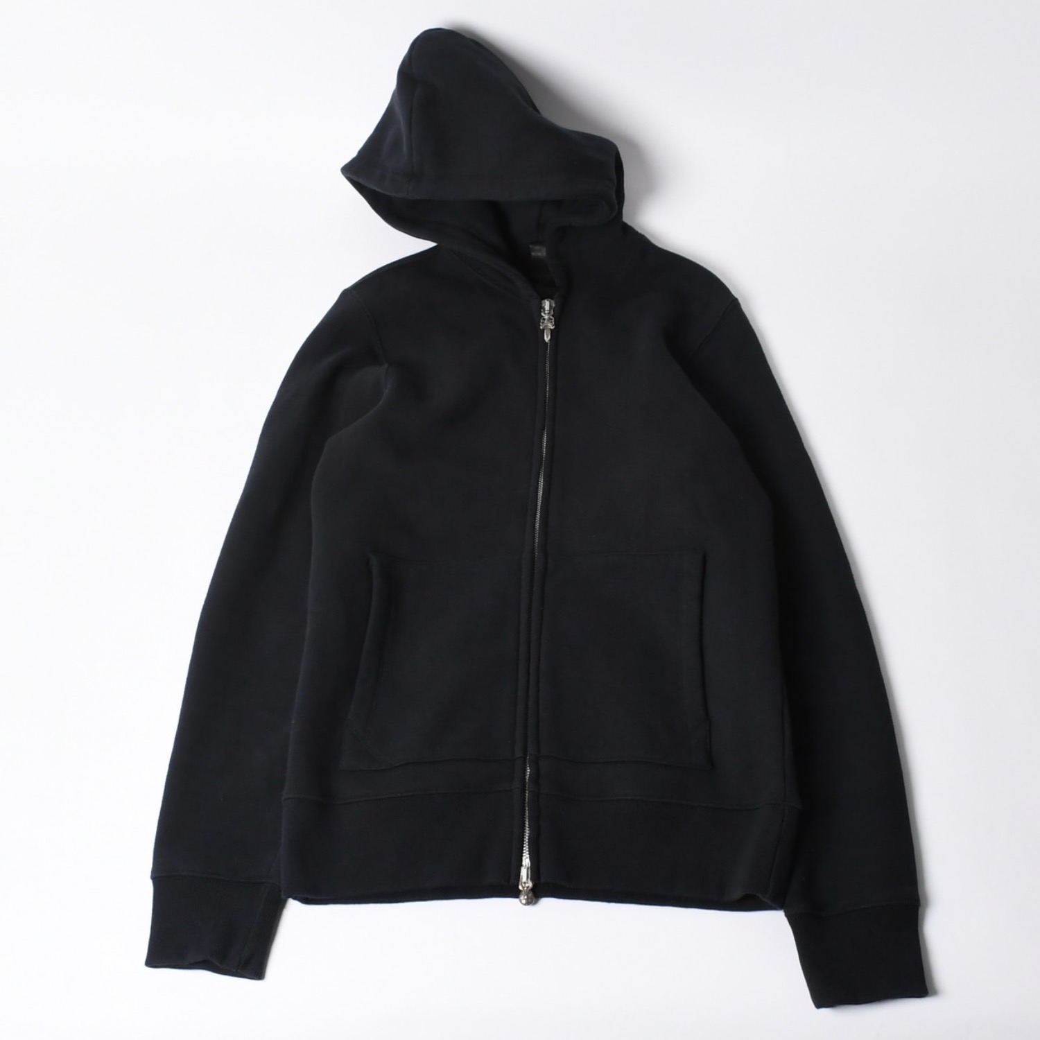 CHROME HEARTS クロムハーツ ジップアップフーディー フローラル パーカー サイズM レザーパッチ ブラック 美品 中古 4a000690