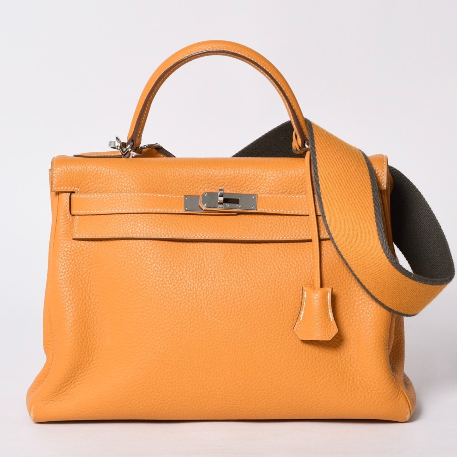 極美品 HERMES エルメス ケリー32 内縫い イエロー □P刻印 トリヨンクレマンス シルバー金具 ハンドバッグ 2WAY 中古 4a000778｜Warashibe_Casanova