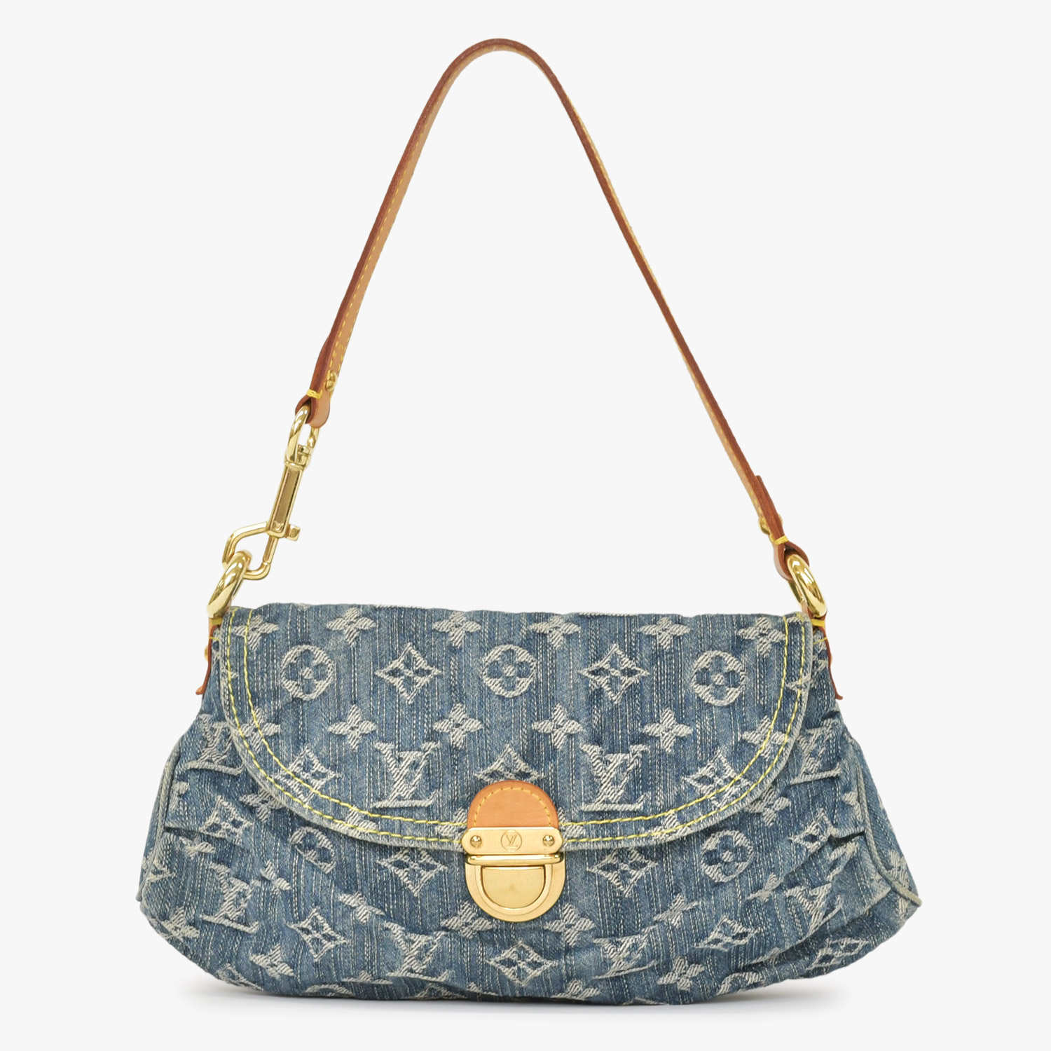 極美品 LOUIS VUITTON ルイヴィトン ミニプリーティ ワンショルダーバッグ M95050 モノグラム デニム インディゴブルー 中古 4a000705