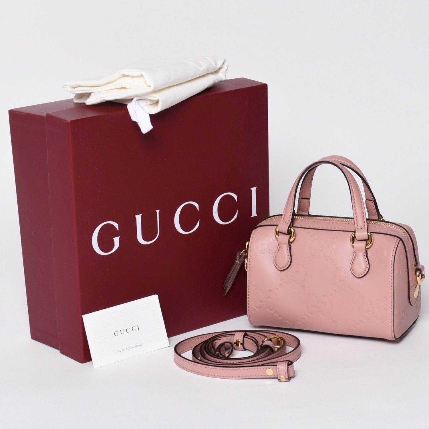 新品未使用品 GUCCI グッチ GGスーパー ミニボストンバッグ 290230 Shoulder Bag ショルダーバッグ メッセンジャーバッグ ピンク 中古 4a000857｜Warashibe_Casanova