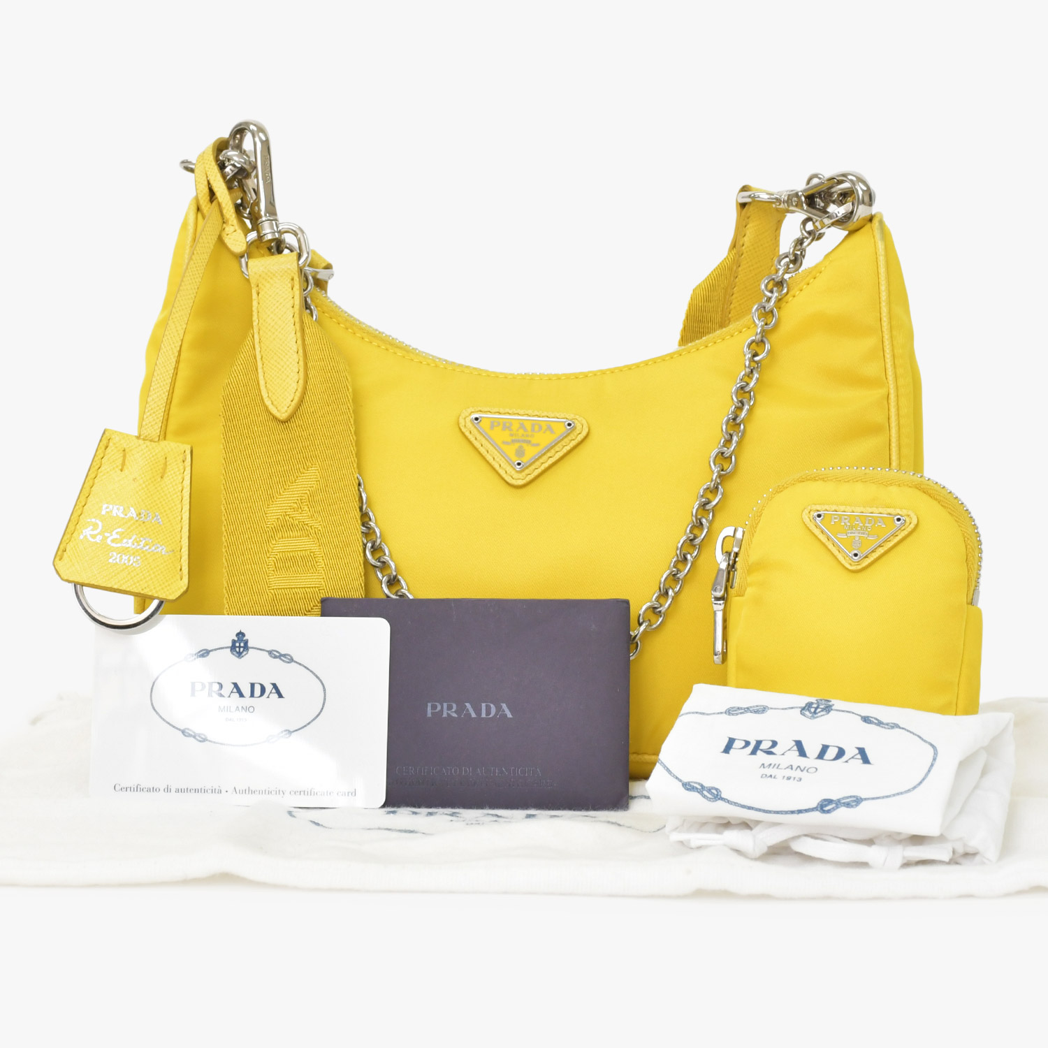 PRADA プラダ Shoulder Bag ショルダーバッグ Re-Edition 2005 Re-Nylon ナイロン 2WAY バッグ イエロー 美品 中古 4a000272｜Warashibe_Casanova