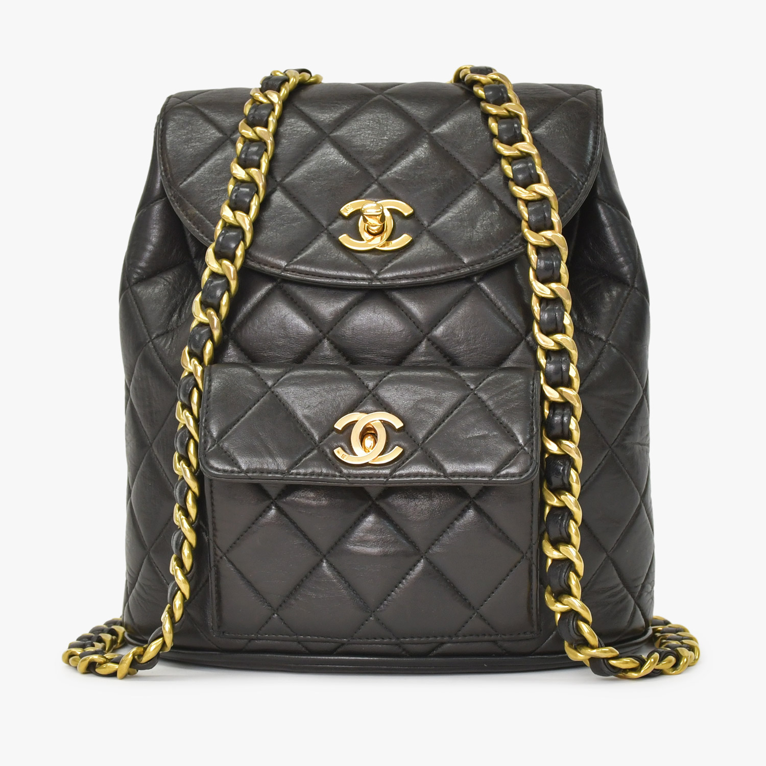 CHANEL シャネル マトラッセ バックパック リュック A07205 ラムスキン ココマーク ブラック ヴィンテージ ゴールド金具 美品 中古 4a000915｜Warashibe_Casanova