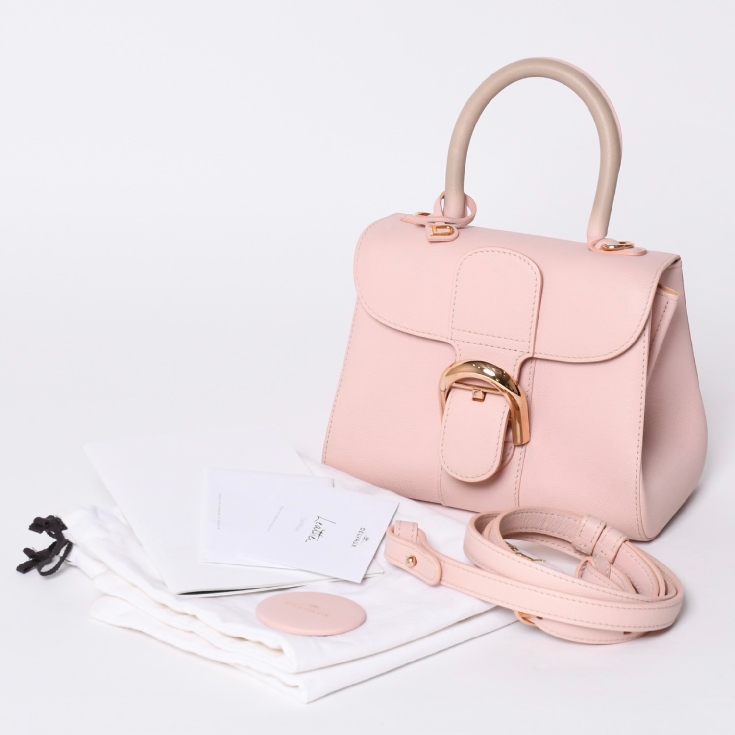 Delvaux デルヴォー Brilliant ブリヨン Hand Bag ハンドバッグ ピンク カーフスキン 美品 中古 4a000748｜Warashibe_Casanova