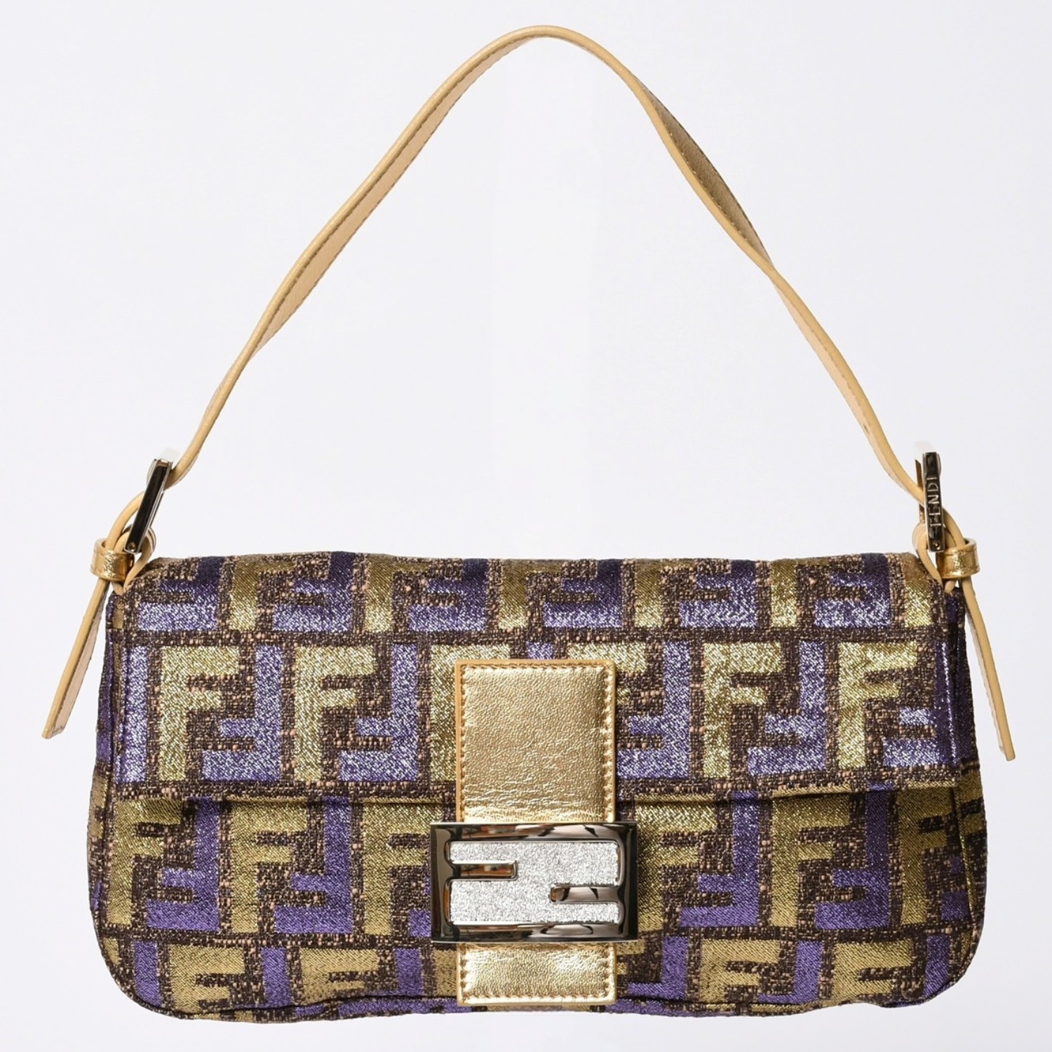 FENDI フェンディ マンマバゲット ワンショルダーバッグ ズッカ ジャガード 8BR000 ゴールド パープル ブラウン 美品 中古 4a001178|Warashibe_Casanova