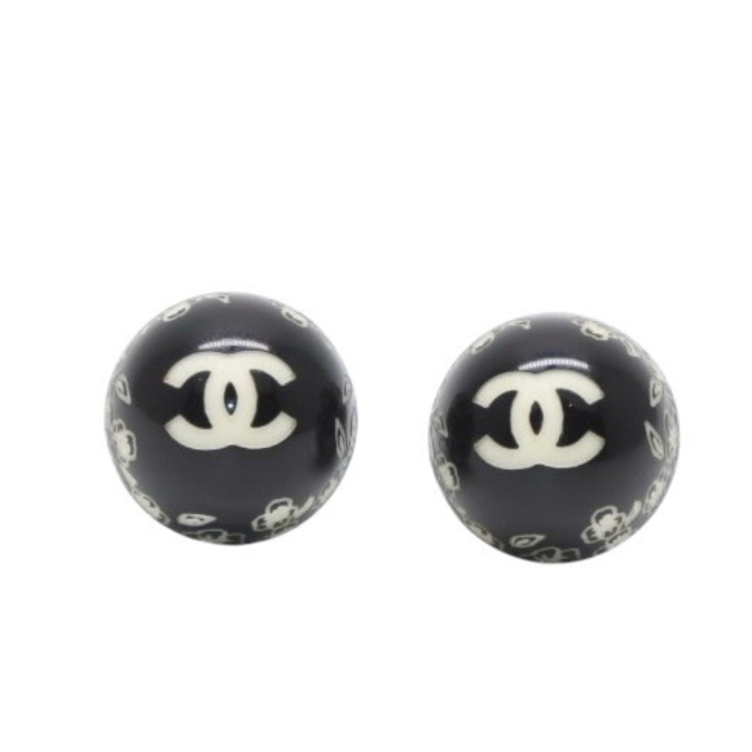 極美品 CHANEL シャネル ピアス ココマークボタン ココマーク＆カメリア ブラック 黒 06C earrings button CC＆camellia black 06C SV 美品 中古 4a000623｜Warashibe_Casanova