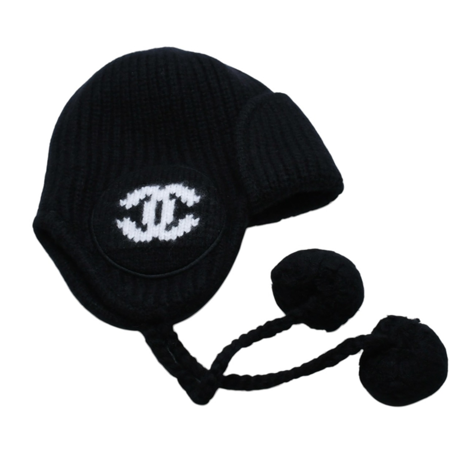 新品未使用 CHANEL シャネル 26AW フライトキャップ パイロットキャップ ボンボン付き ニット帽 AAB271 ココマーク カシミヤ シルク ブラック 中古 4a001770｜Warashibe_Casanova