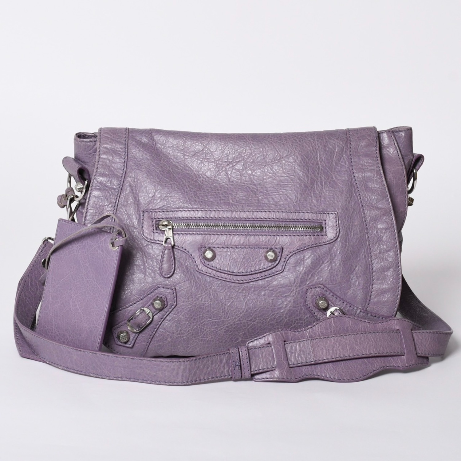極美品 BALENCIAGA バレンシアガ ザフォルク 285455・5425 527277 ショルダーバッグ シルバー金具 パープル 中古 4a001663｜Warashibe_Casanova