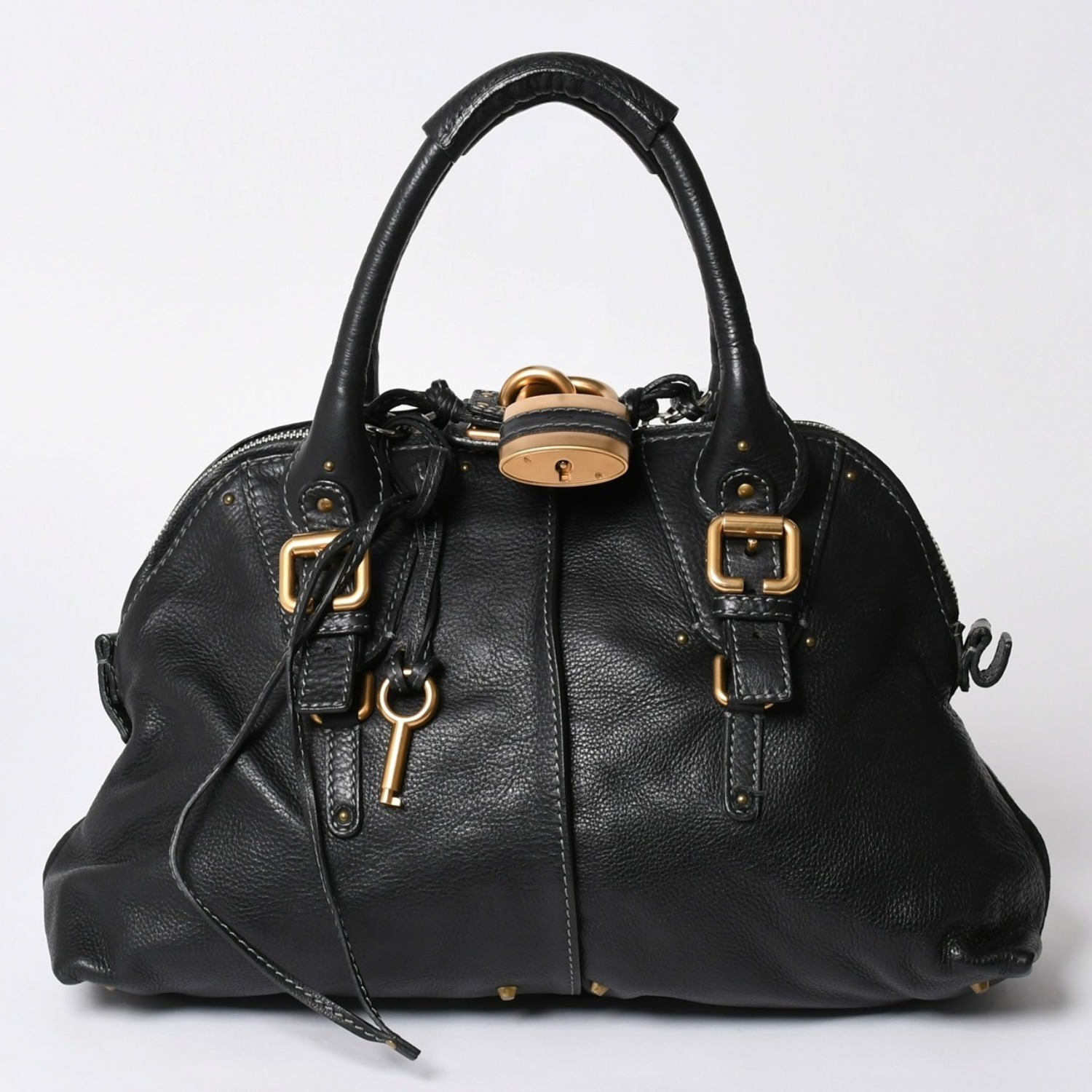 極美品 CHLOE クロエ パディントン ブラック ゴールド金具 ハンドバッグ トートバッグ レザー 04-07-532 4a001669｜Warashibe_Casanova