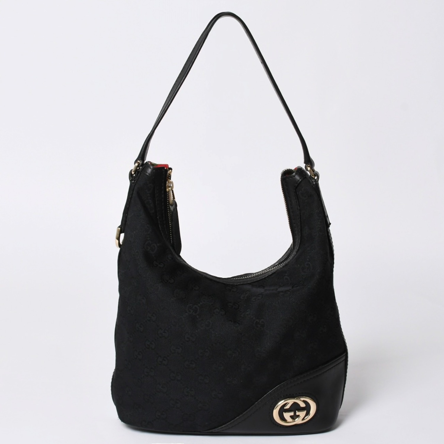 GUCCI グッチ GGキャンバス ブラックカラー ショルダーバッグ 182491 ゴールド金具 シェリーライン 美品 中古 4a001649｜Warashibe_Casanova
