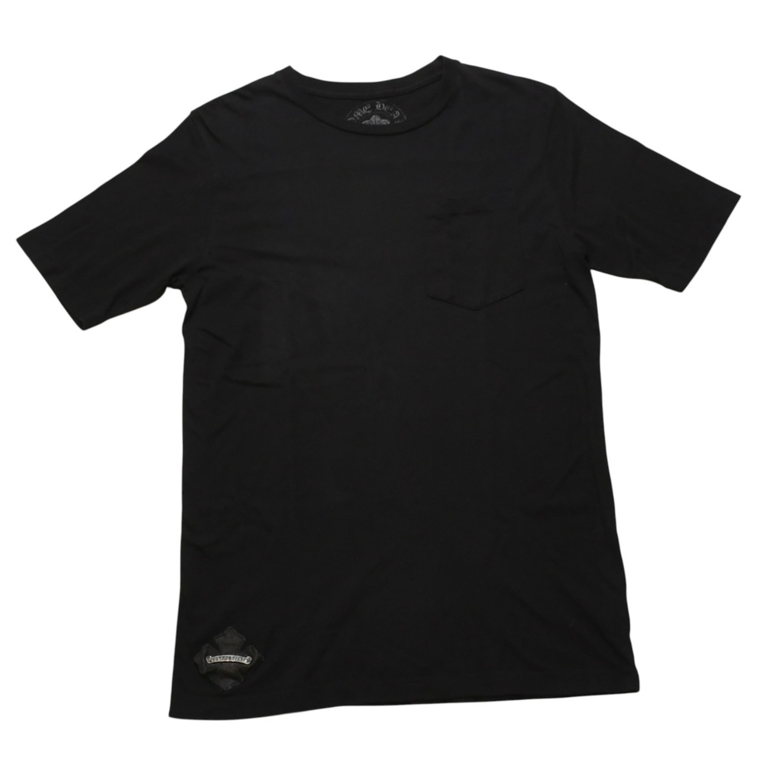 CHROME HEARTS クロムハーツ ポケット付きTシャツ クロスレザーパッチ シルバー金具 ブラック CHプラス スクロールラベル 美品 中古 4a001885｜Warashibe_Casanova