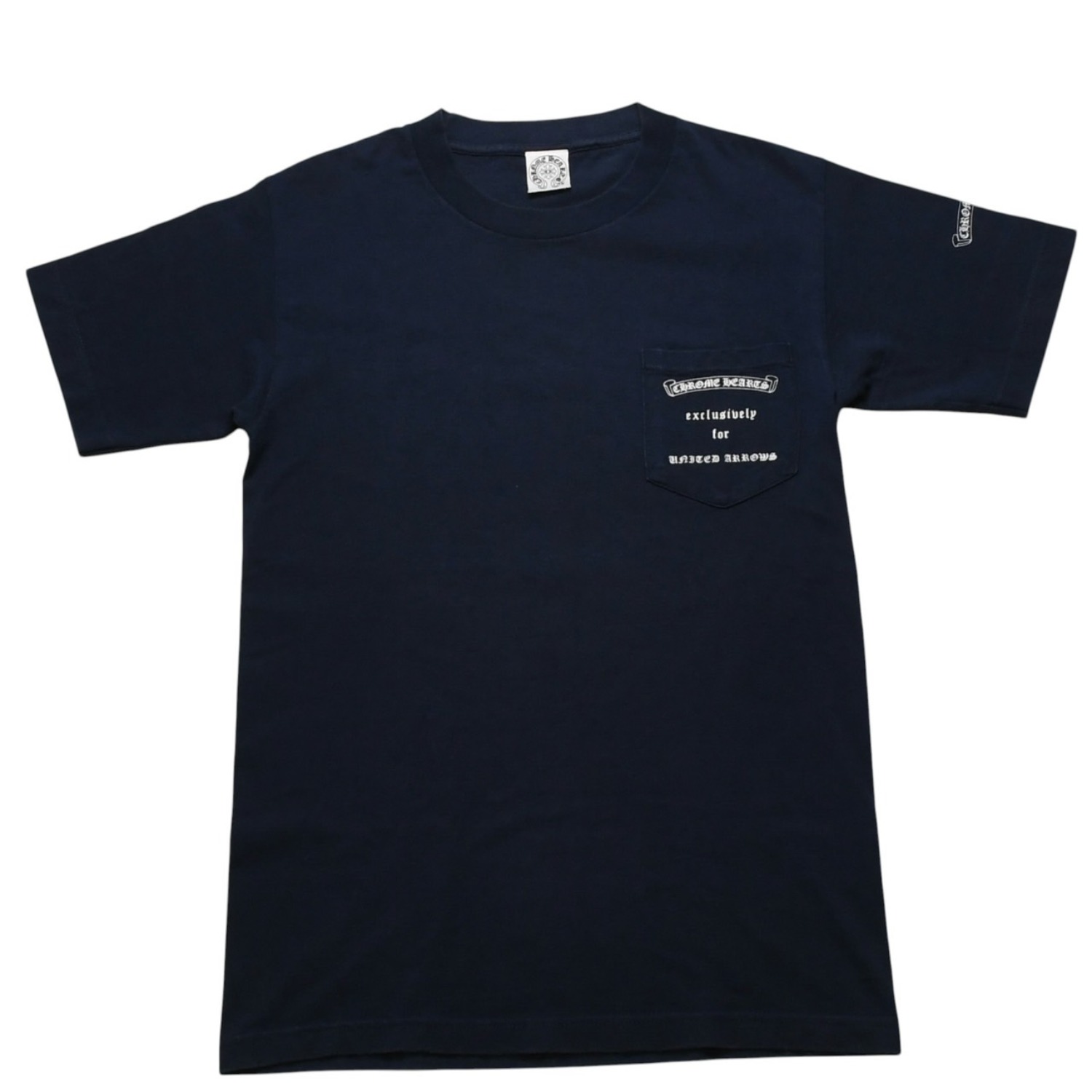CHROME HEARTS クロムハーツ ユナイテッドアローズコラボTシャツ 半袖Tシャツ ポケットTシャツ ネイビー ダガーロゴ 美品 中古 4a001877｜Warashibe_Casanova