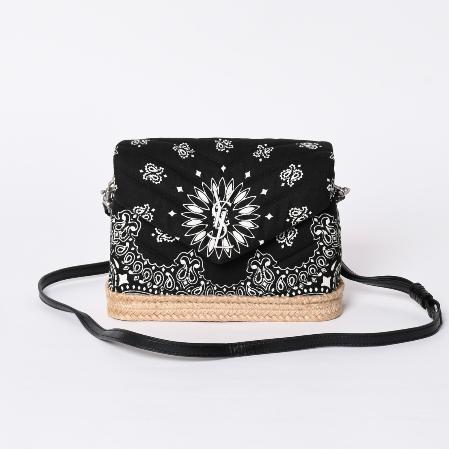 極美品 SAINT LAURENT サンローラン Toy Loulou トイルル ショルダーバッグ ペイズリー柄 シェブロンキルティング YSLロゴ キャンバス 中古 4a001934｜Warashibe_Casanova