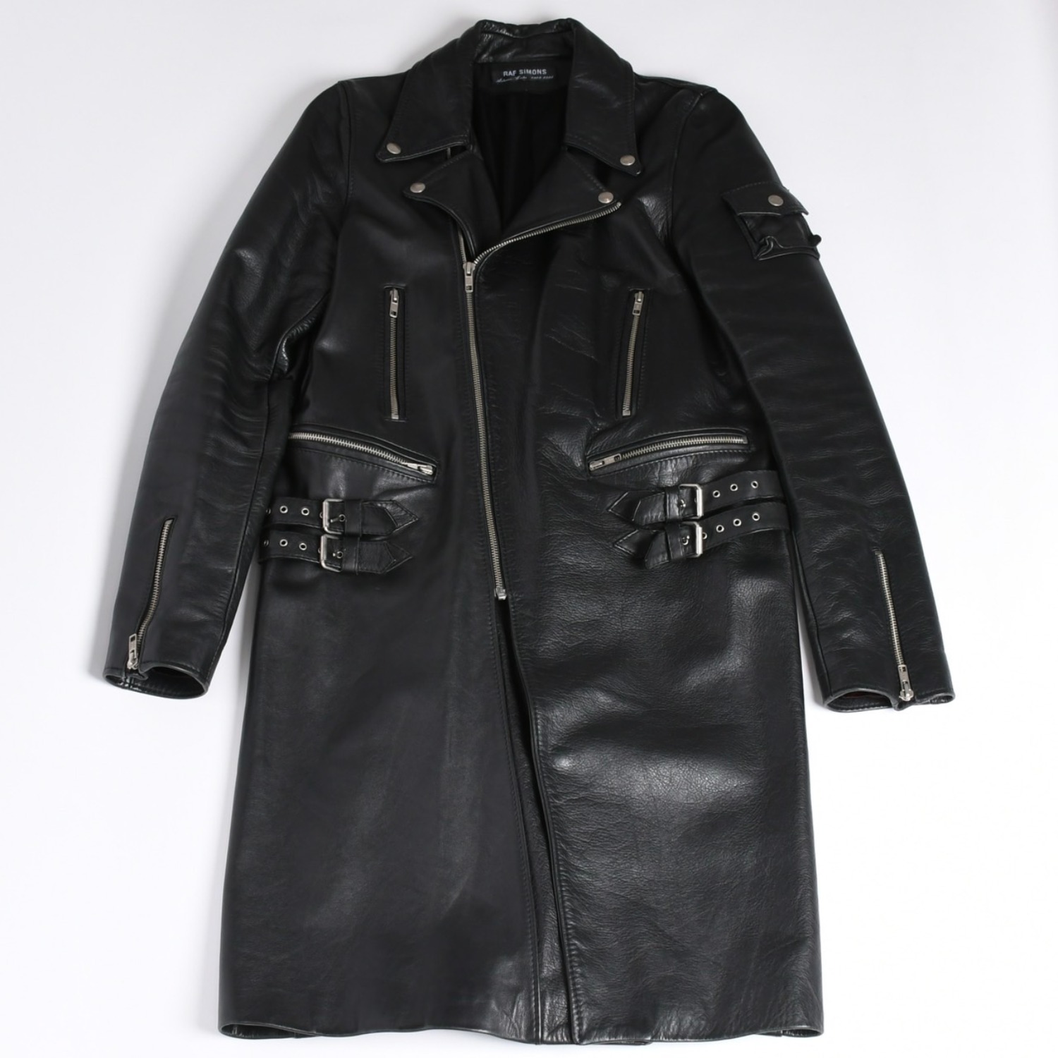 極美品 RAF SIMONS ラフシモンズ 98-99AW レザーライダースコート 超希少品 ブラック サイズ50 中古 4a001383｜Warashibe_Casanova