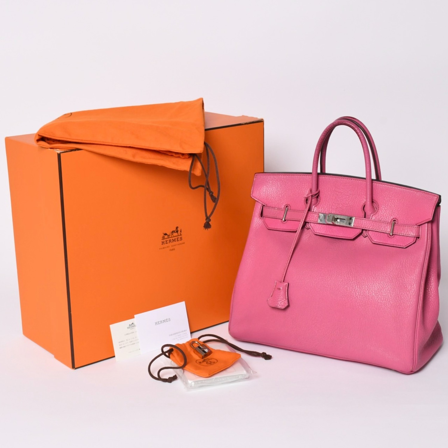 エルメス HERMES オータクロア 32 ハンドバッグ シェーブル フューシャピンク シルバー金具 レディース □I刻印 中古 4a002351|Warashibe_Casanova