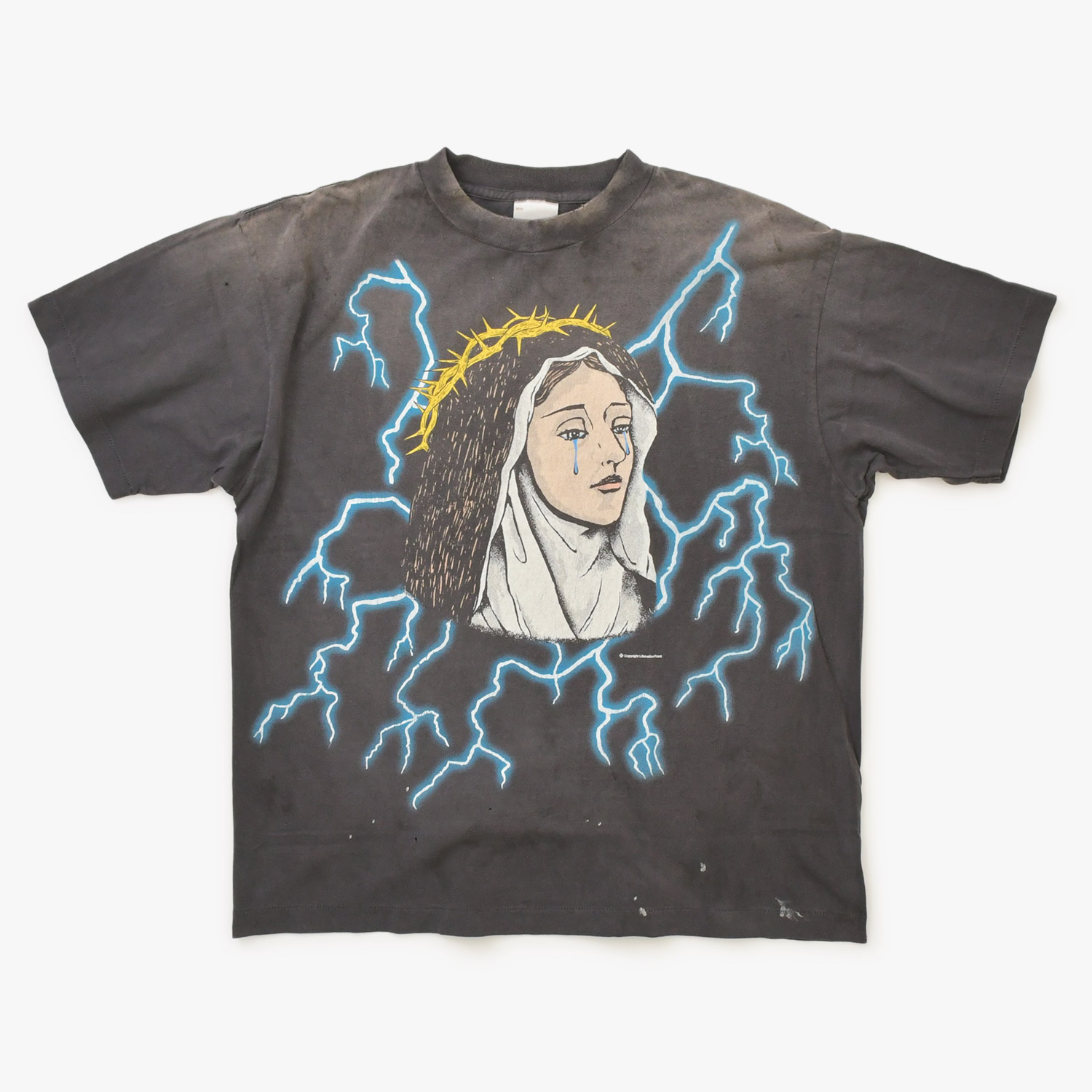 新品未使用 SAINT Mxxxxxx セントマイケル MARIA SS TEE 聖母マリア ブラック ヴィンテージ加工 稲妻 Lサイズ 中古 4a002168|Warashibe_Casanova