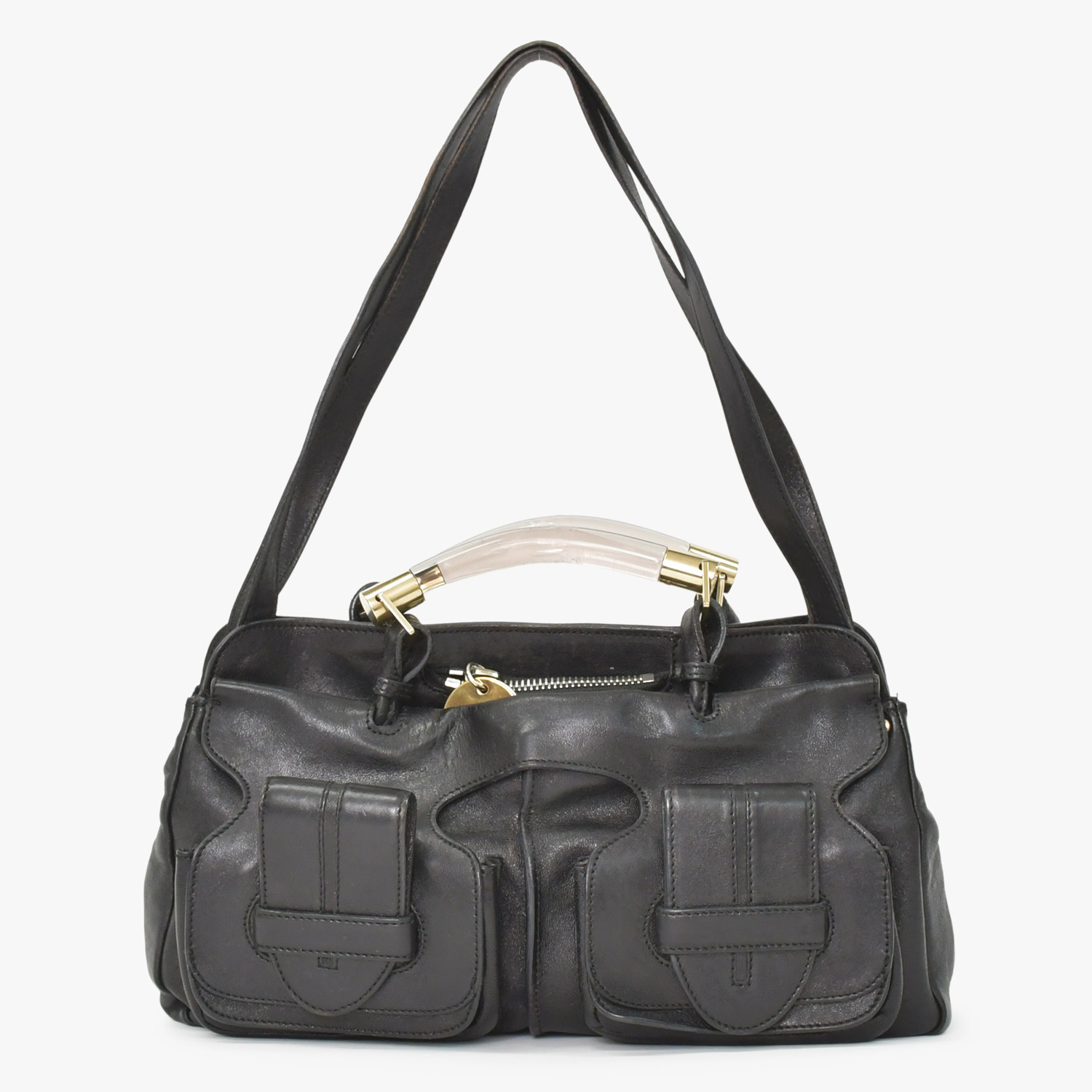 Chloe クロエ Saskia サスキア ブラック 2WAY Hand Bag ハンドバッグ ゴールド金具 ブラック 美品 中古 4a002099｜Warashibe_Casanova