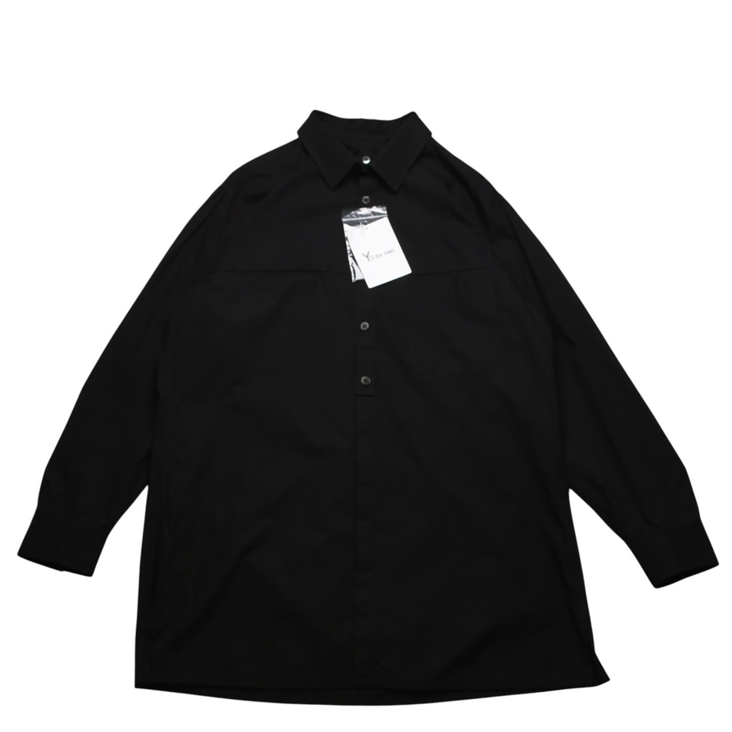 極美品 Y's for men ワイズフォーメン ワイズ ヨウジヤマモト 長袖ブラックブロードシャツ タンブラー加工 二重襟 コットンブロード生地 MO-B04-001-2 中古 4a002165｜Warashibe_Casanova