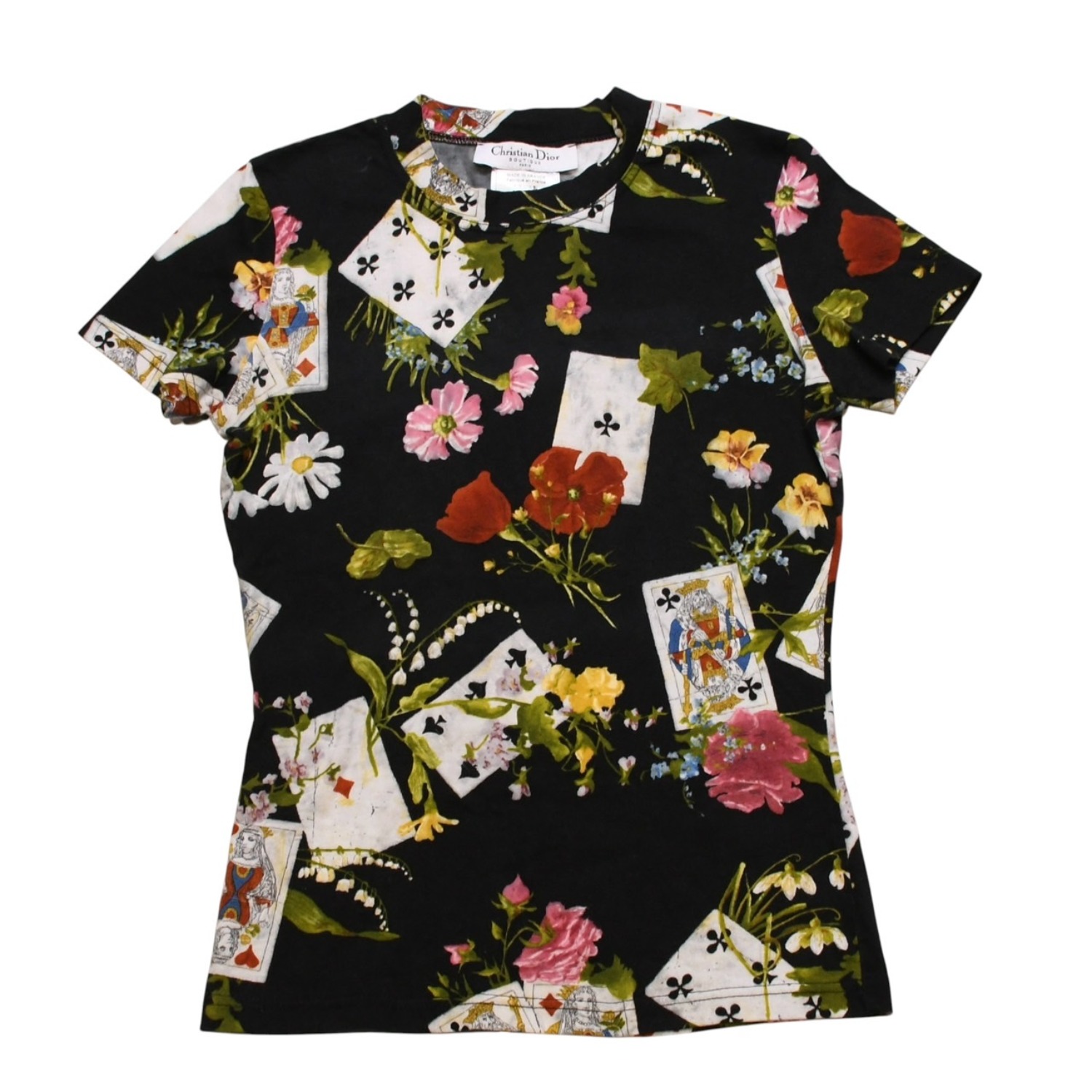Christian Dior クリスチャンディオール 半袖Tシャツ 2A12155020 サイズ36 ボタニカル トランプ 総柄 ヴィンテージ 美品 中古 4a002872|Warashibe_Casanova