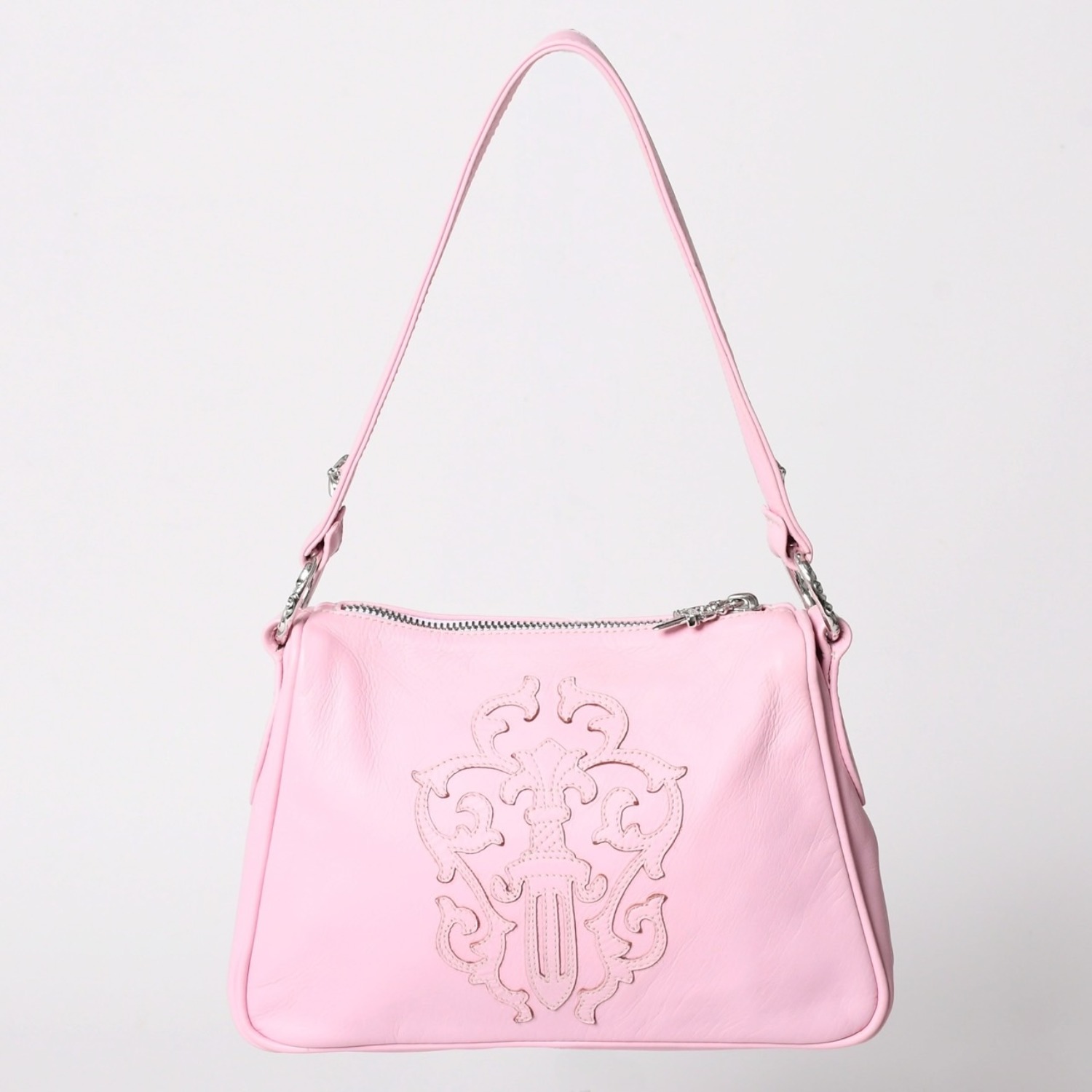 新品同様 CHROME HEARTS クロムハーツ ヴァインダガー チキンナゲット スモール ハンドバッグ レザー SV925 ピンク 中古 4a003118｜Warashibe_Casanova 1,540,000円