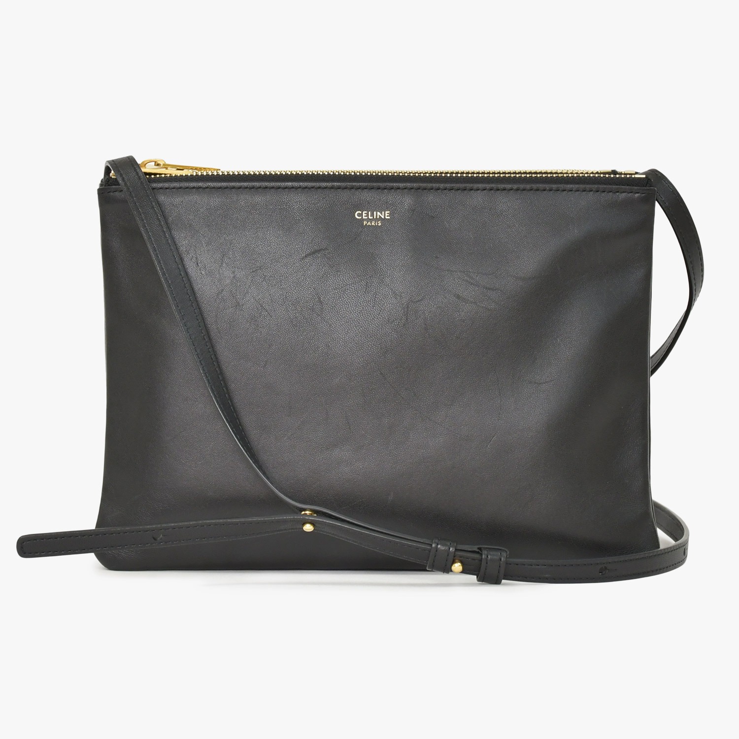 CELINE セリーヌ トリオショルダーバッグ Shoulder Bag W CU 3109 ブラック Black レザー Leather 美品 中古 4a002910|Warashibe_Casanova
